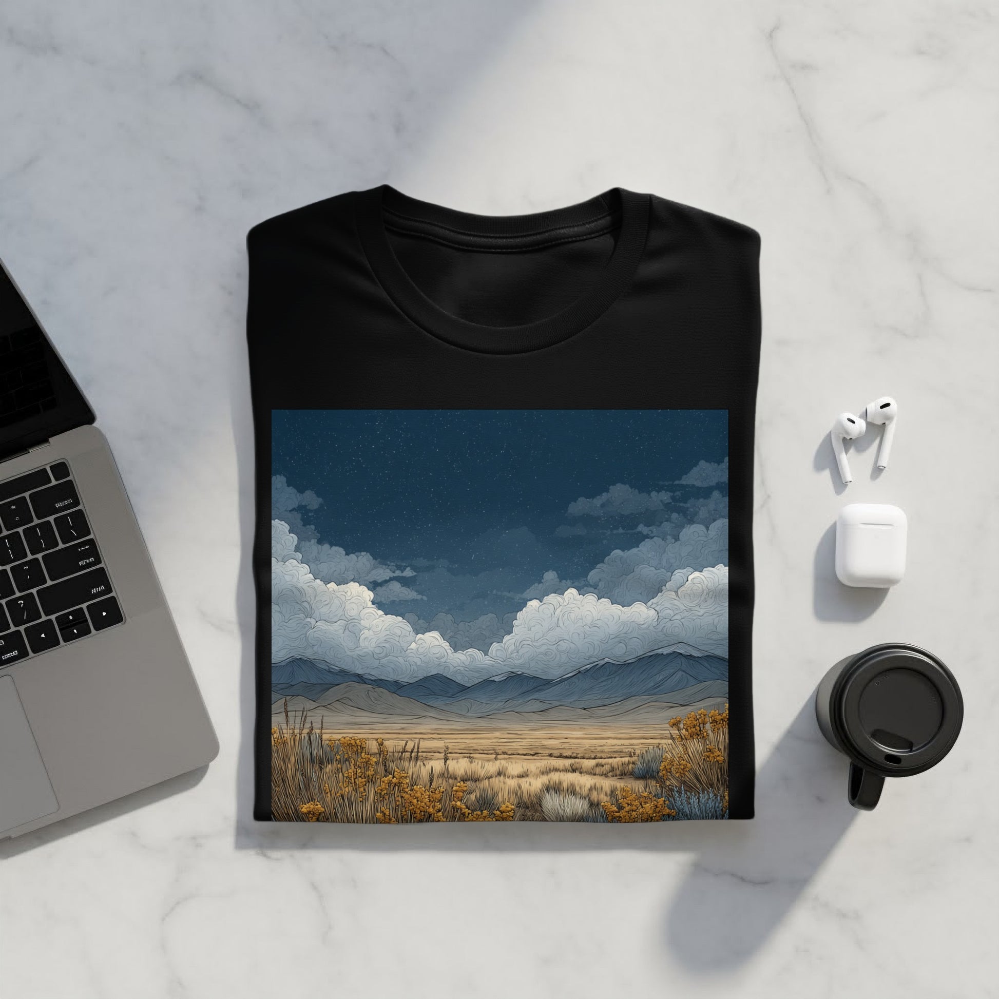 Scenic Night Sky and Mountain Landscape T-shirt