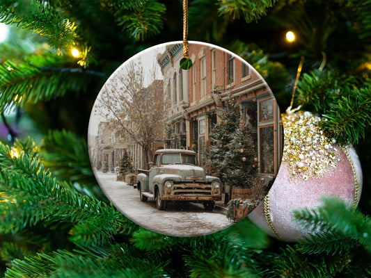 Festive Historic Town Scene Christmas Tree Ornament