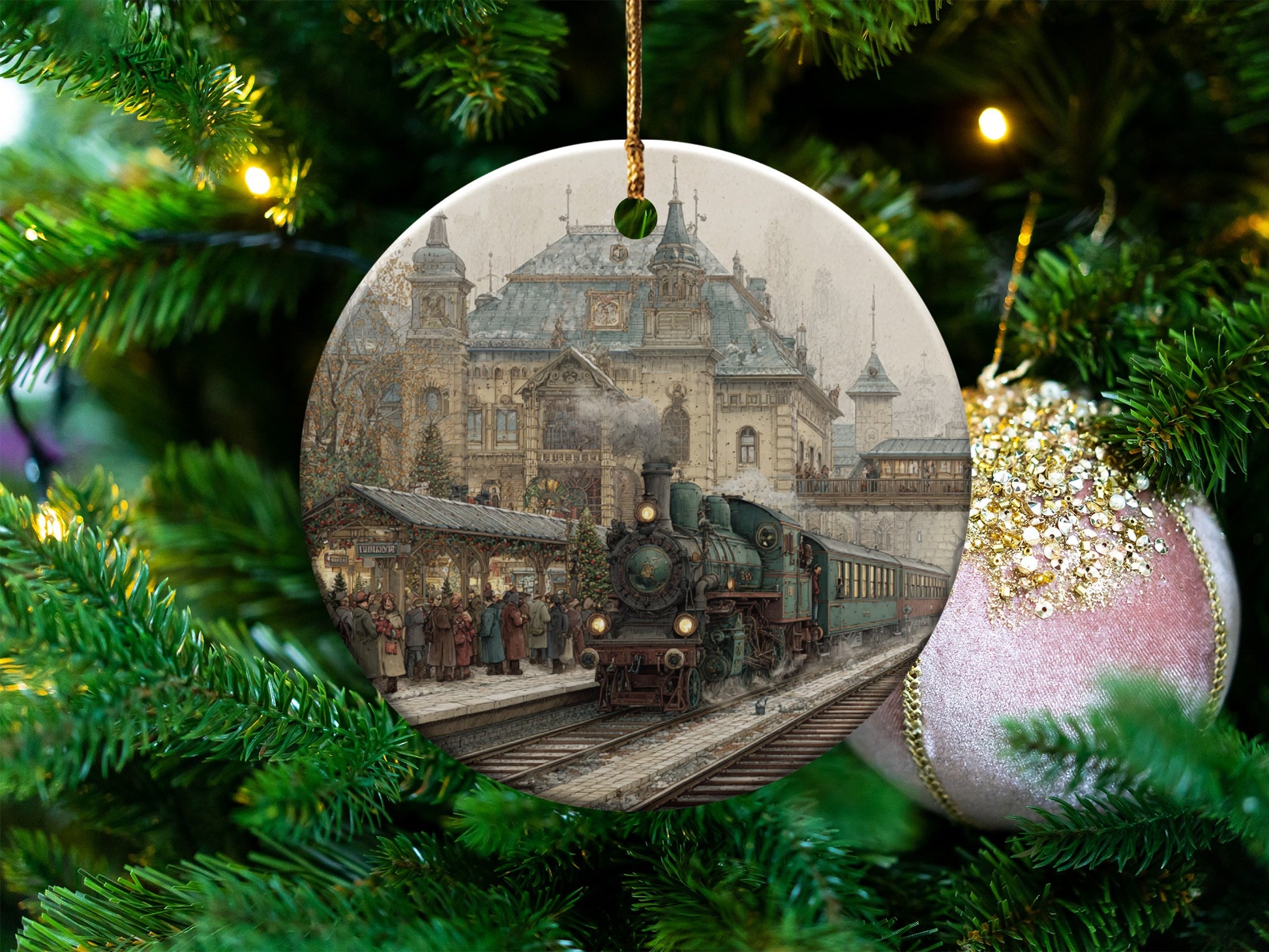Vintage Festive Train Holiday Decoration Ornament