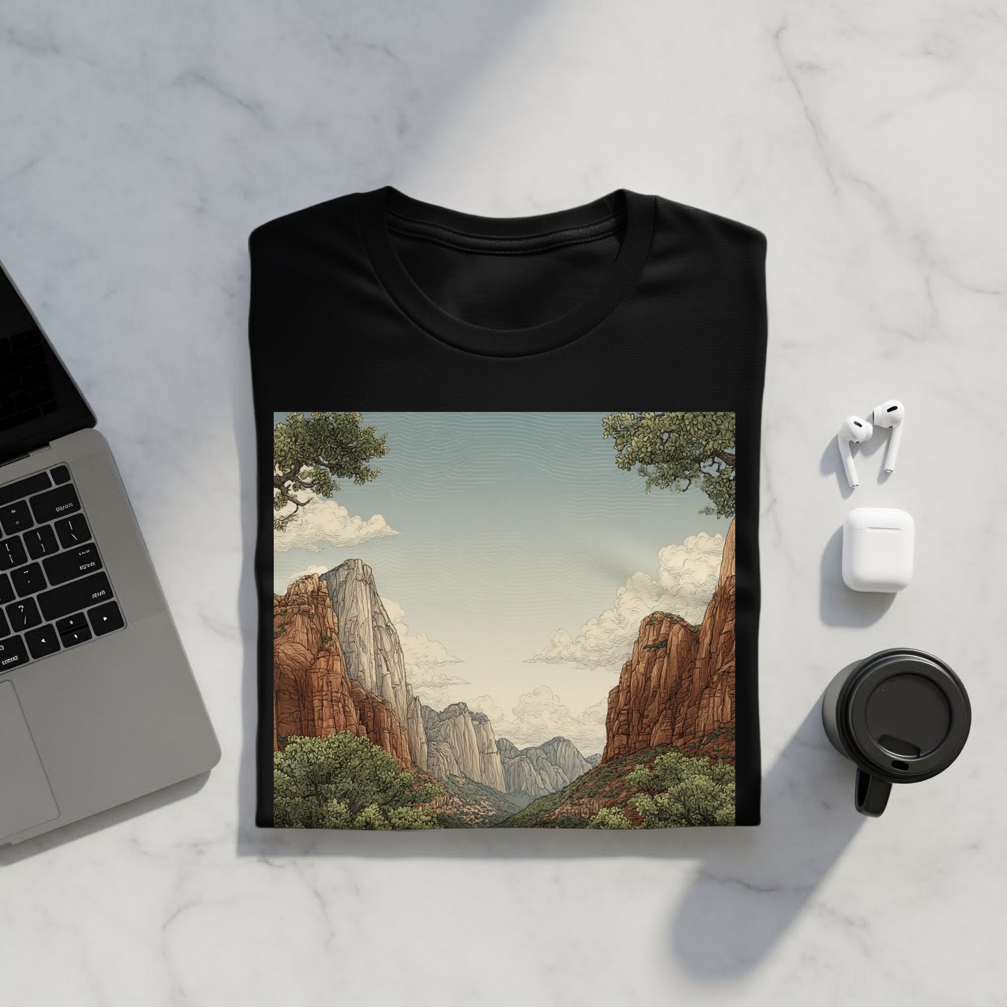 Scenic Mountain Landscape Printed T-Shirt Casual Wear
