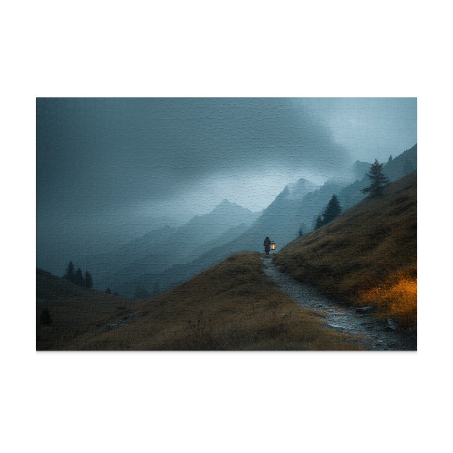 Serene Mountain Pathway with Misty Skies Puzzle