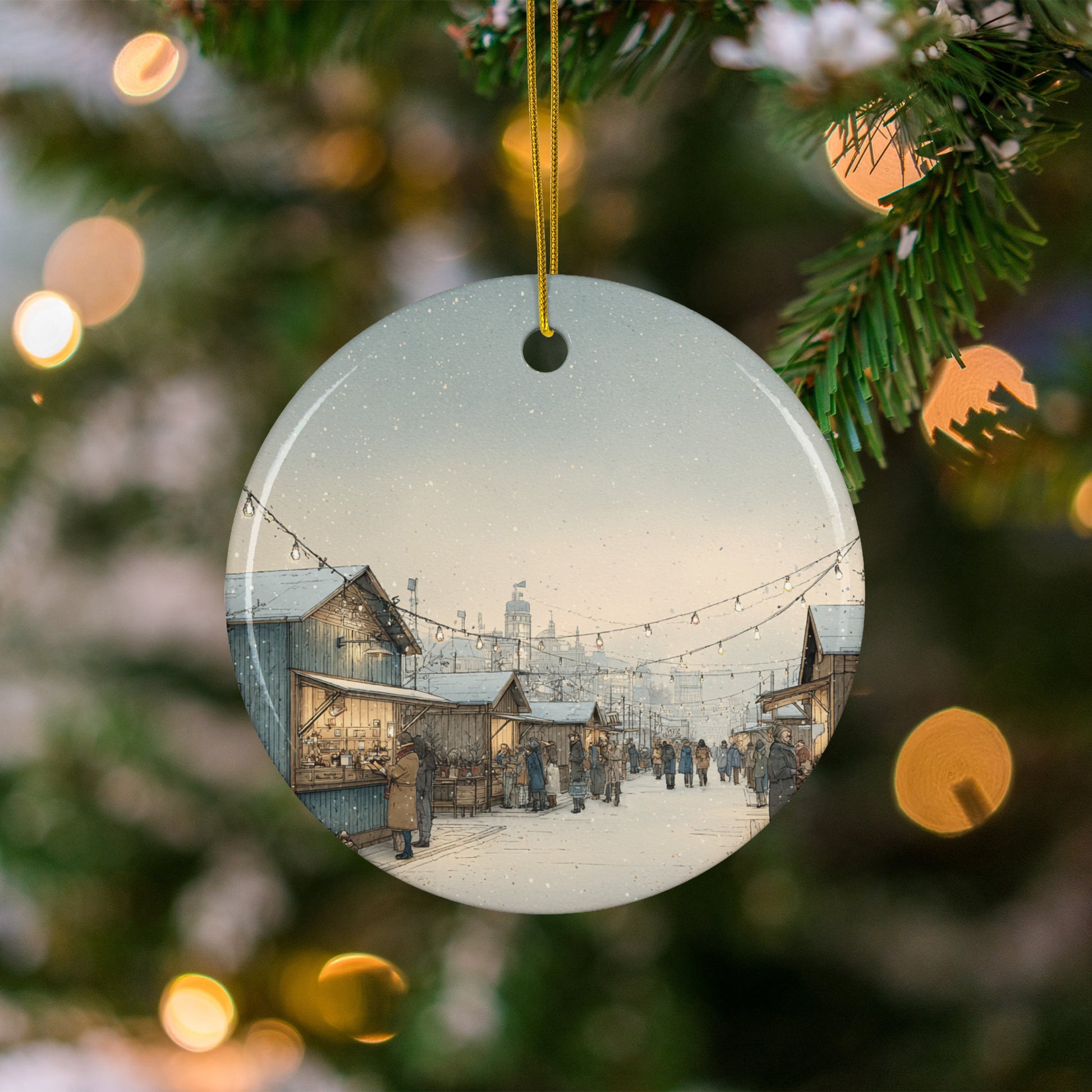 Cozy Winter Village Scene Christmas Tree Ornament