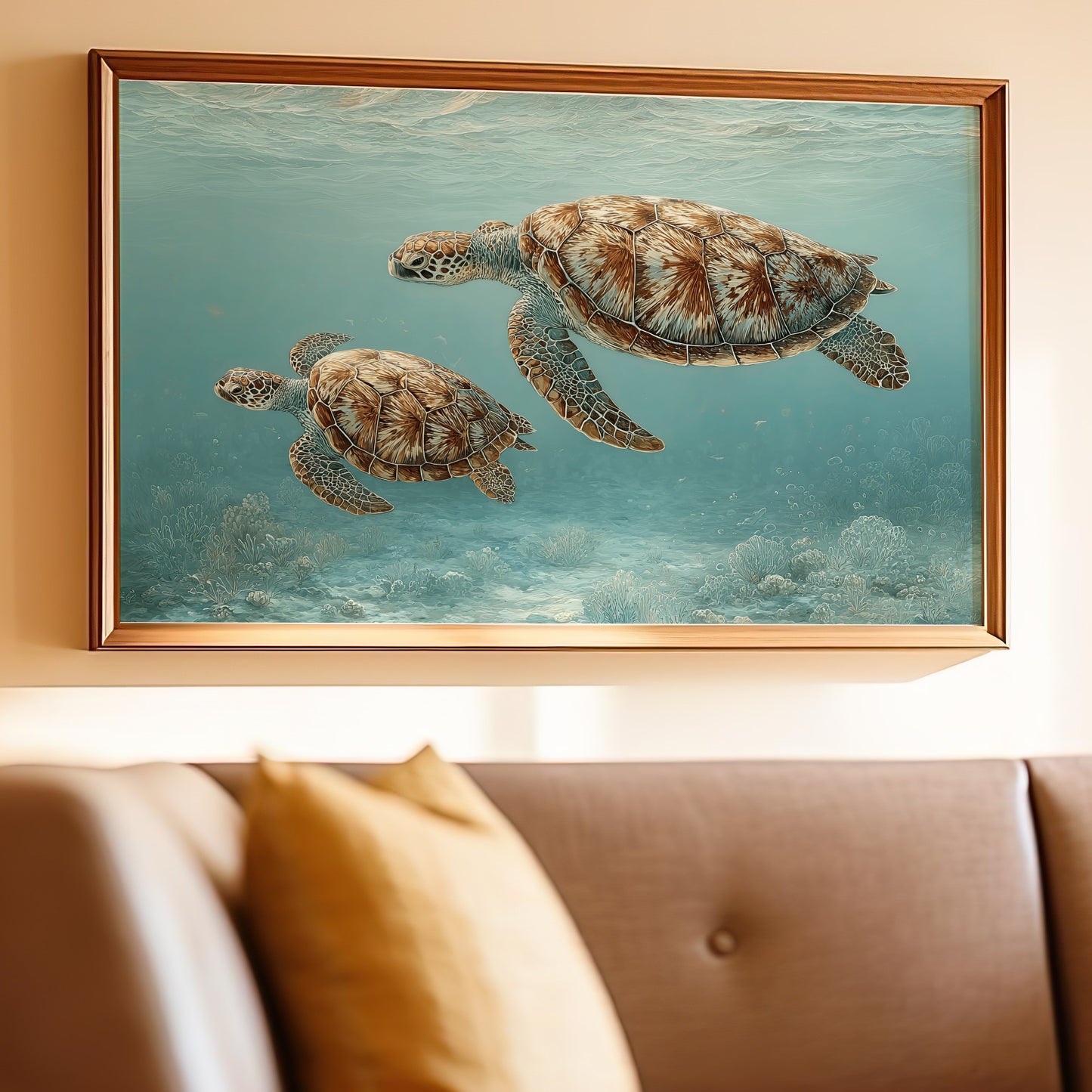 Majestic Sea Turtles Wall Art in Tranquil Ocean Scene