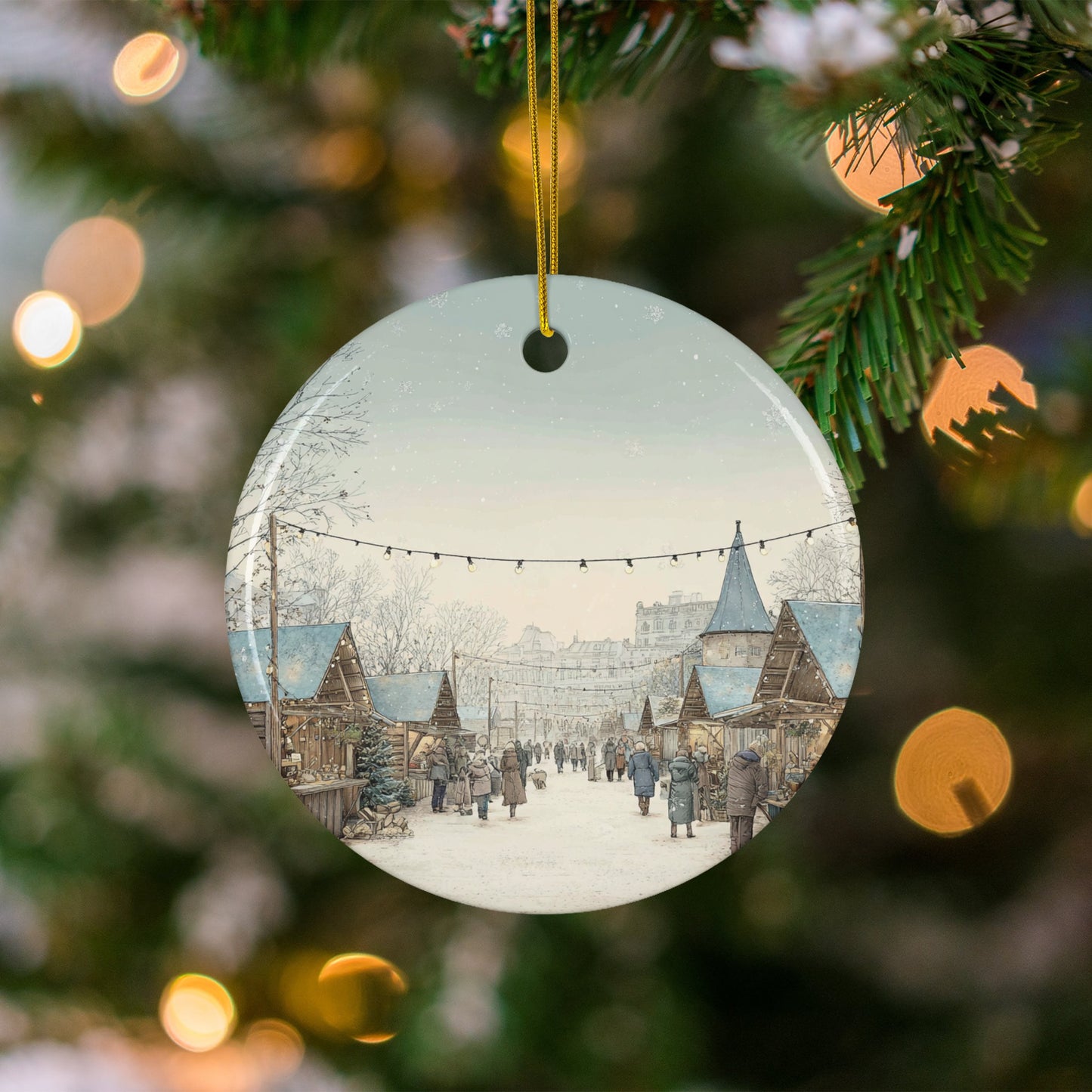 Charming Winter Village Scene Christmas Ornament