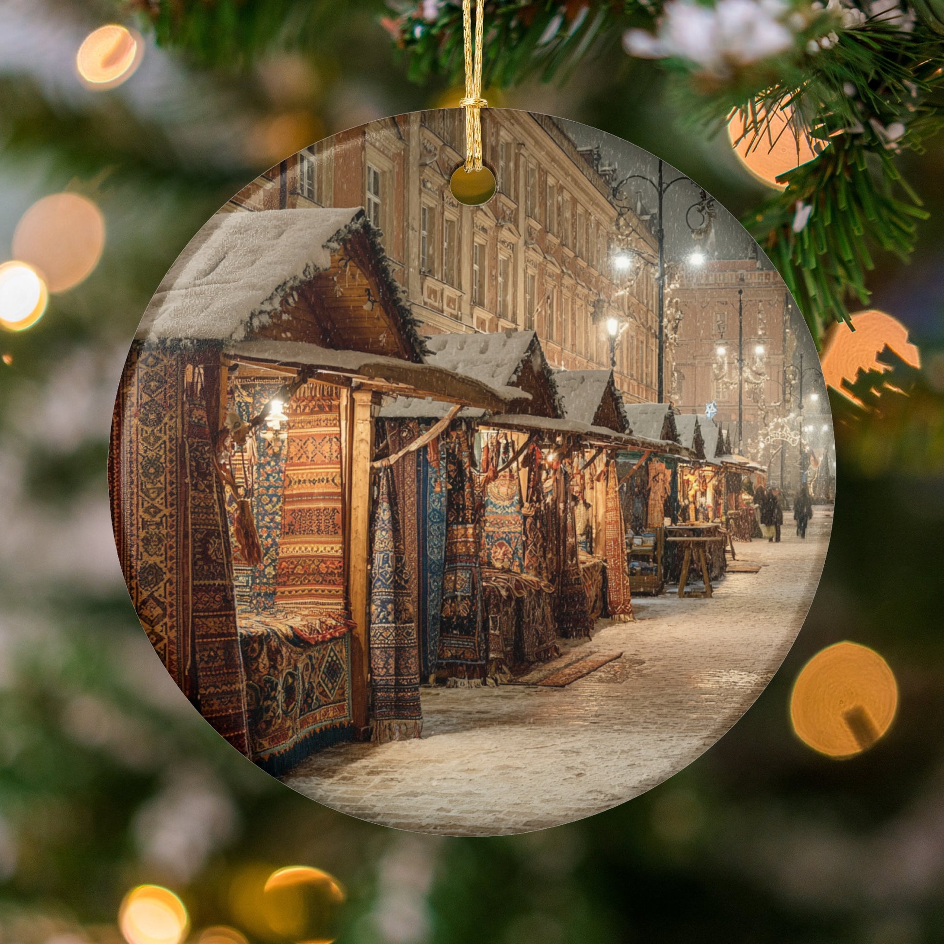 Festive Holiday Street Market Scene Ornament