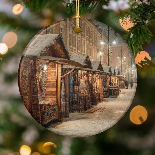 Festive Holiday Street Market Scene Ornament