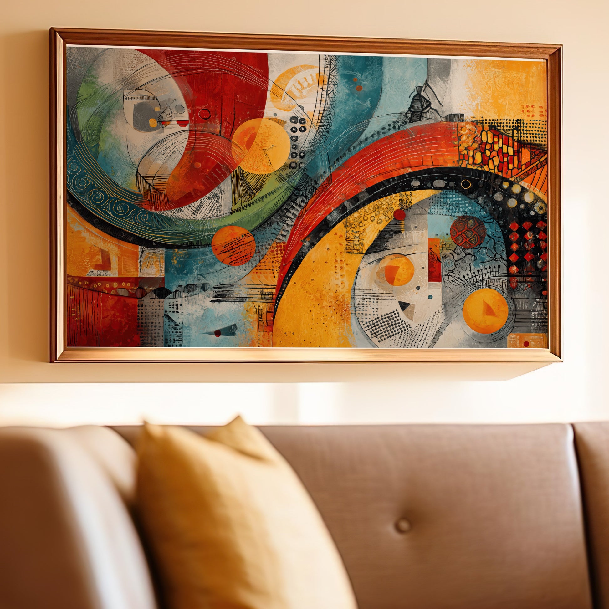 Dynamic Abstract Painting Vibrant Hues Framed Wall Art product type
Abstract Modern Art Contemporary Colorful Vibrant Geometric Circles Lines Patterns Wall Decor Home Decor Living Room Art Office Art Painting Framed Art Artwork Dynamic Design Multi-color Bold Colors Artistic