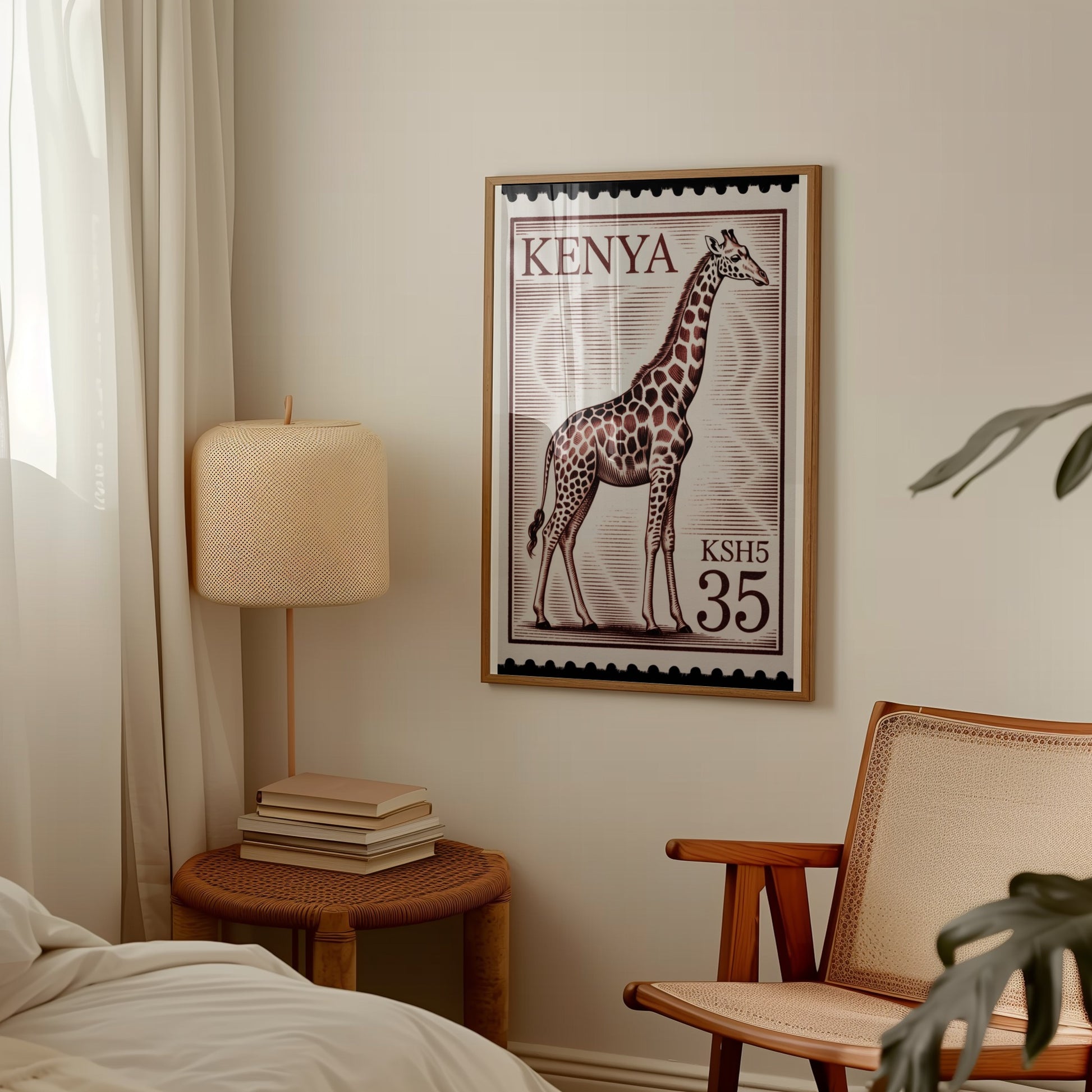 Vintage Kenya Giraffe Wall Art Decor Poster