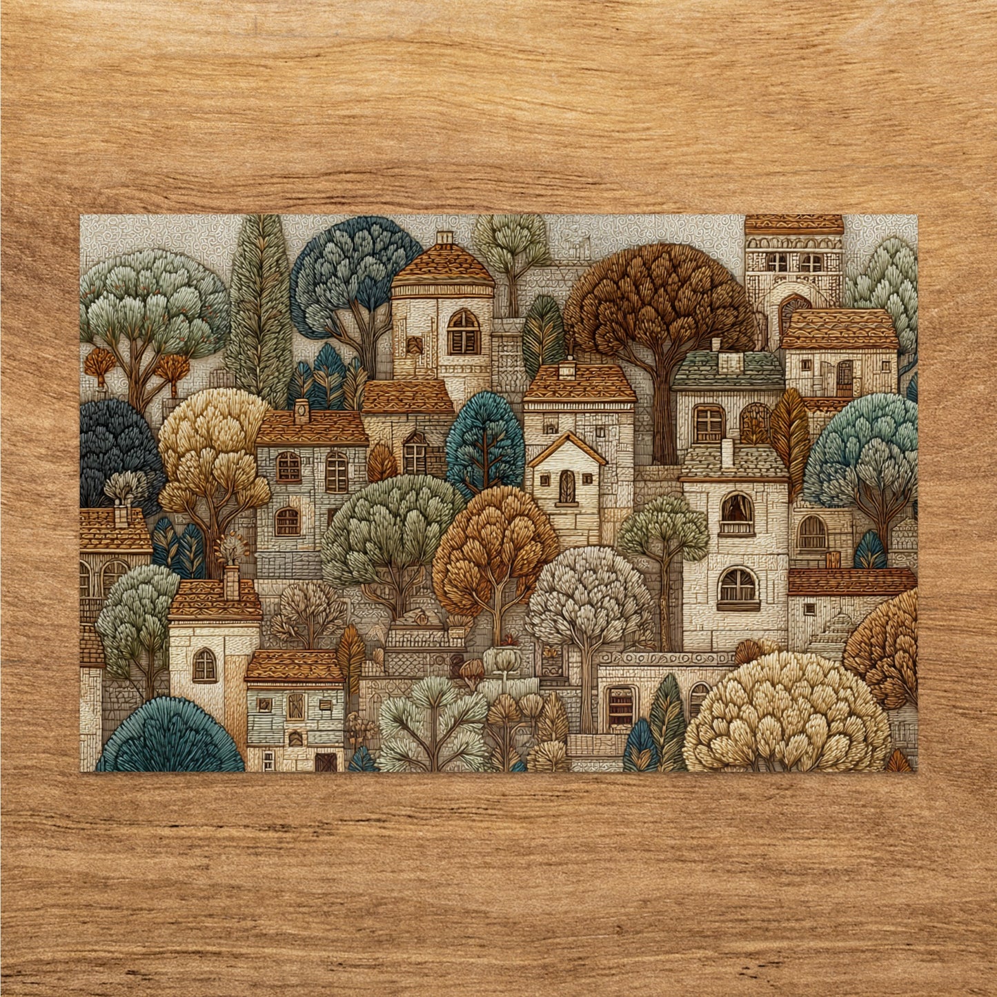 Detailed Vintage Village Scene Art Decorative Panel