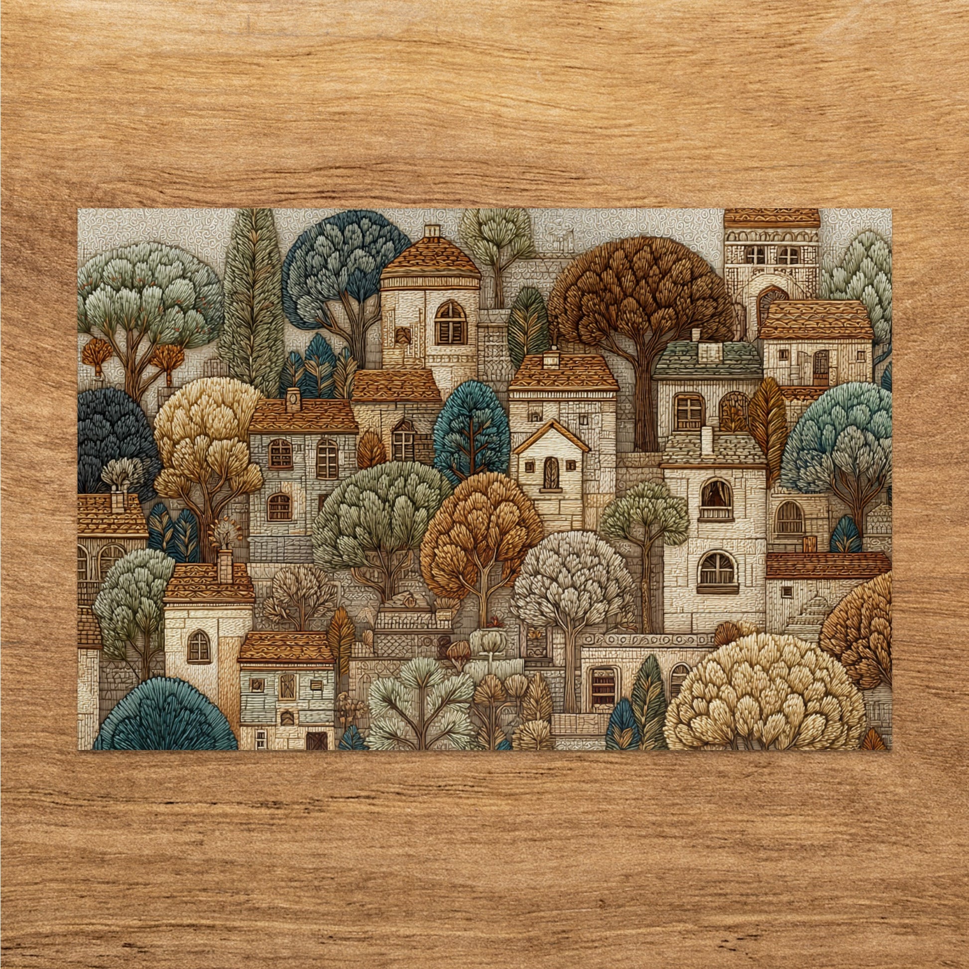 Detailed Vintage Village Scene Art Decorative Panel