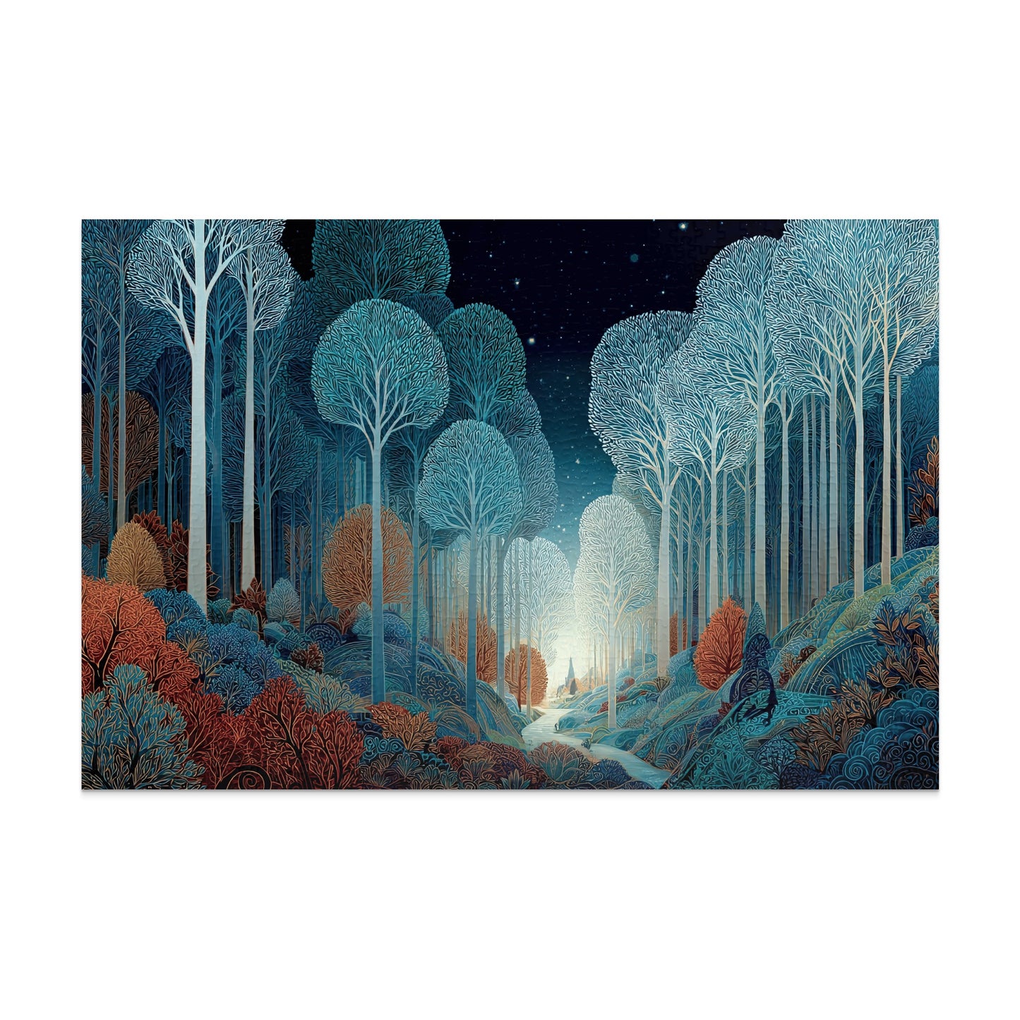 Enchanted Forest Blue Orange Trees Starry Path product type