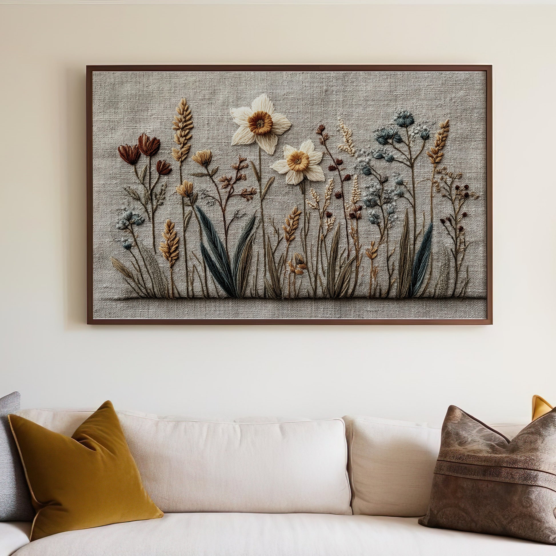 Hand Embroidered Botanical Wall Art for Home Decor
