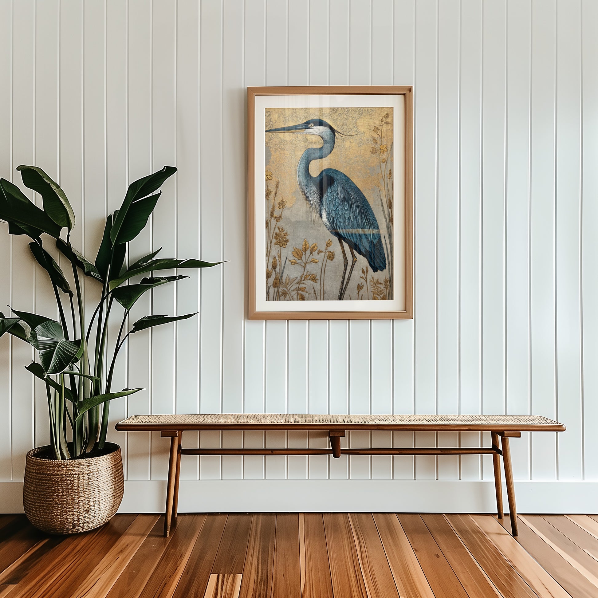 Elegant Blue Heron Framed Wall Art Print Product