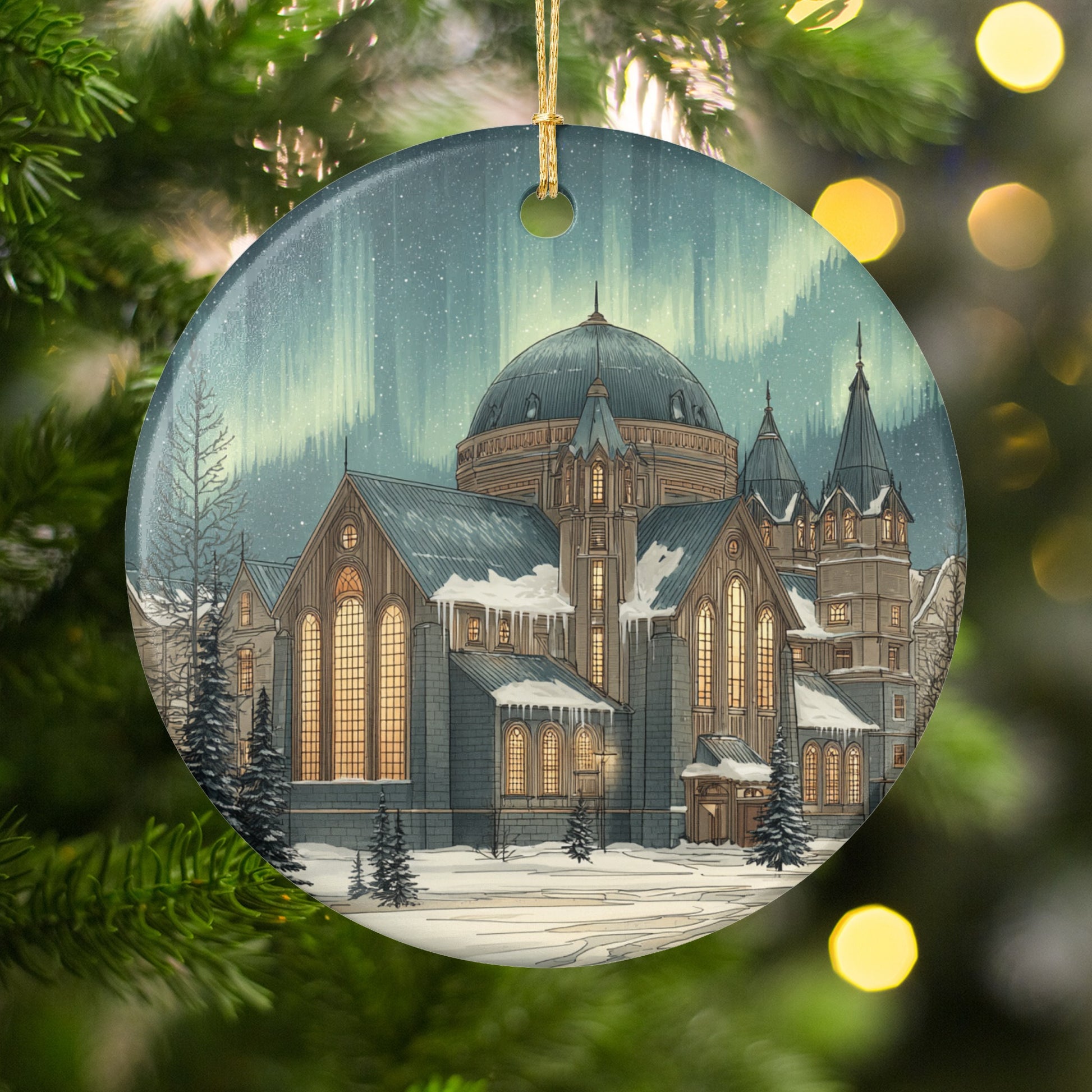 Christmas Church Illustration Holiday Ornament