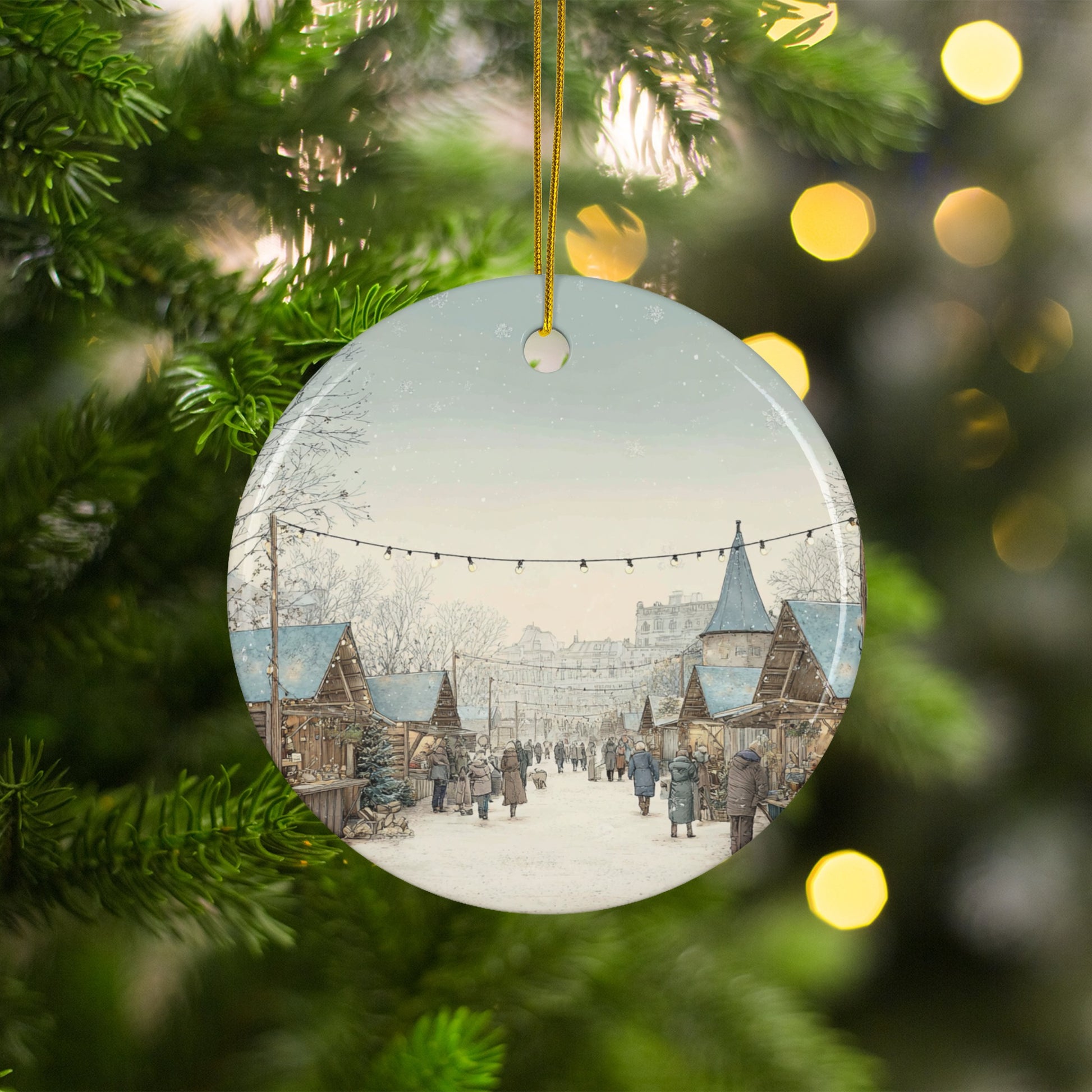 Christmas Market Scene Hanging Ornament product