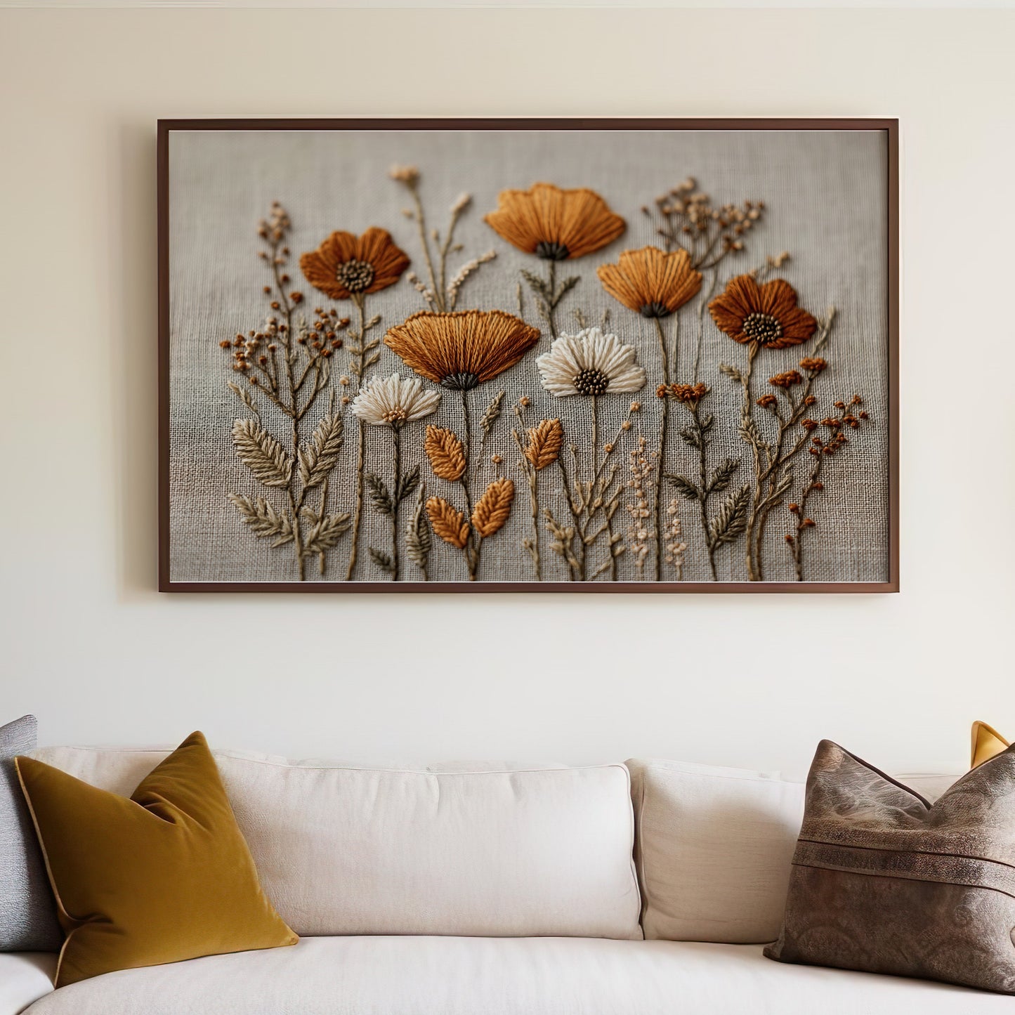 Artistic Floral Embroidery Wall Art Decor Piece