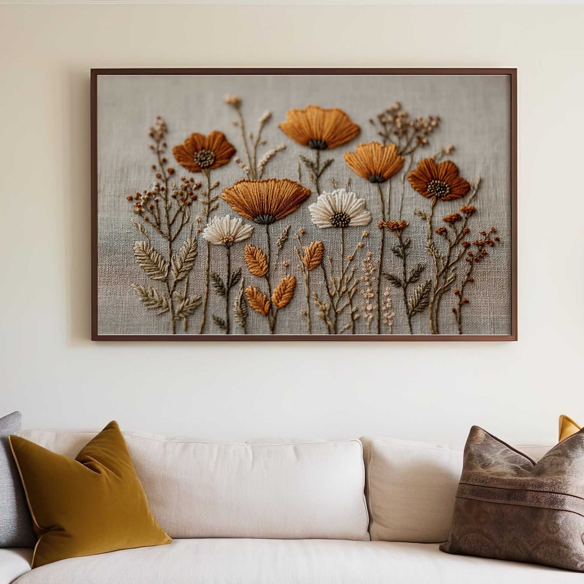 Artistic Floral Embroidery Wall Art Decor Piece