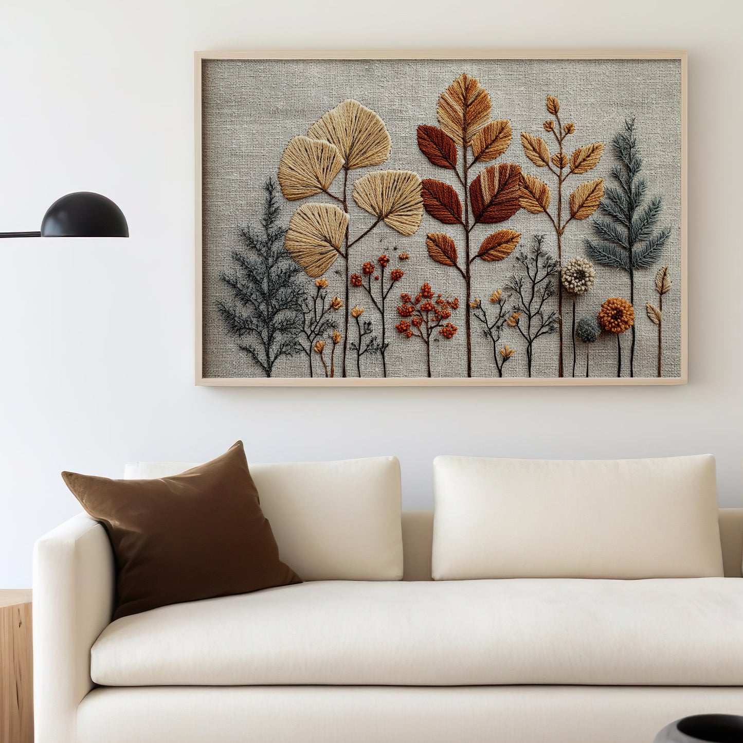 Nature Inspired Embroidery Art Wall Decor for Living Room