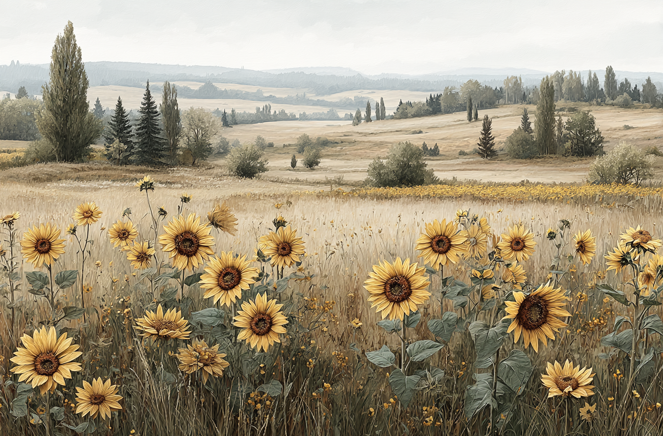 Beautiful Sunflower Field Landscape Wall Art Decor
