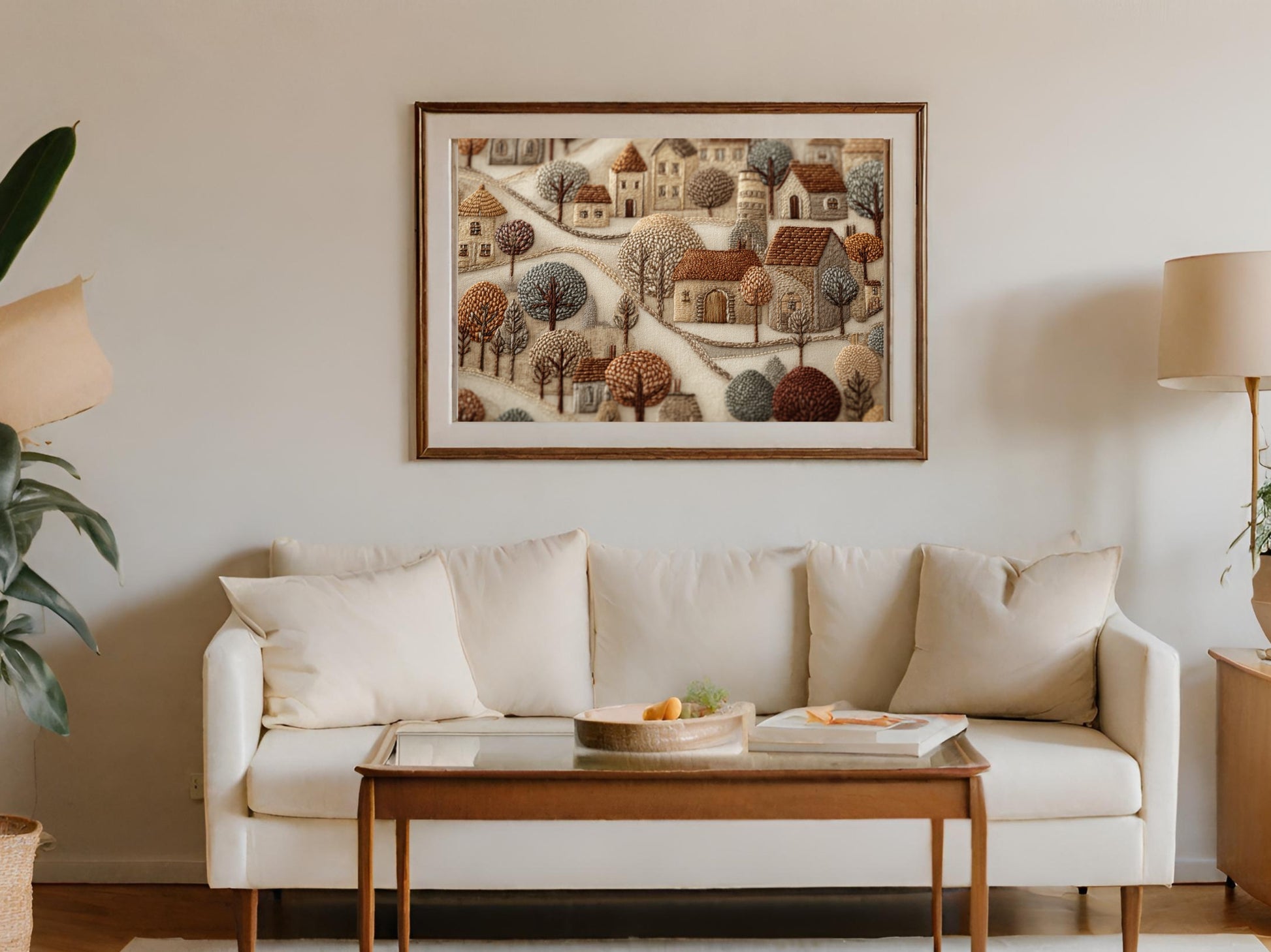 Cozy Rustic Village Scene Framed Wall Art Decor