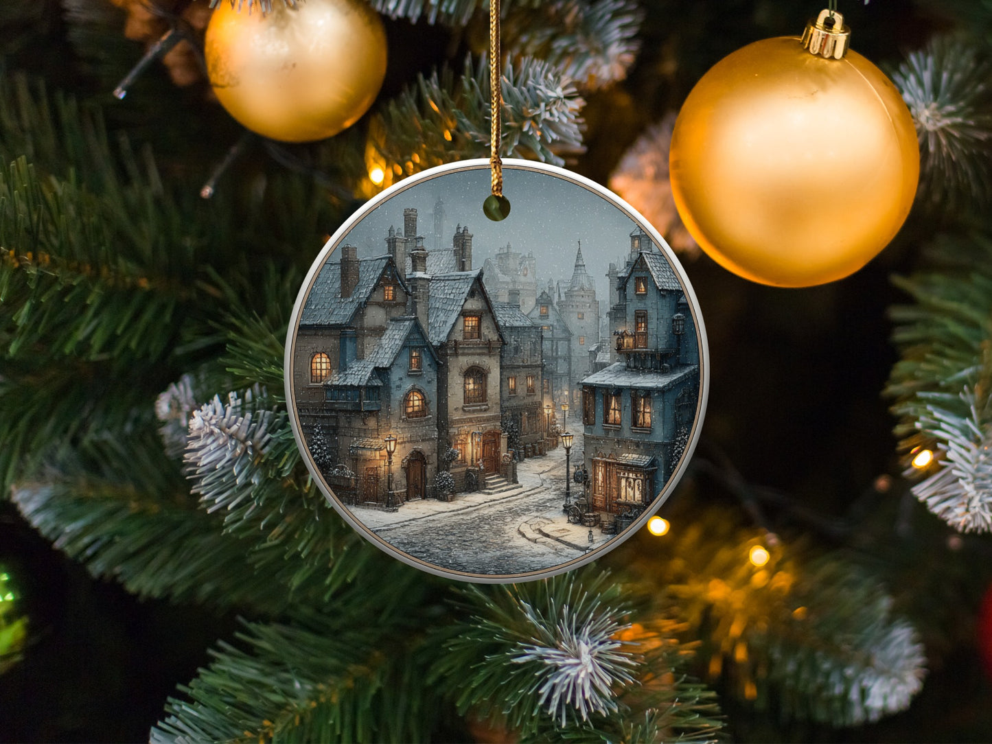 Vintage Snowy Village Christmas Ornament product