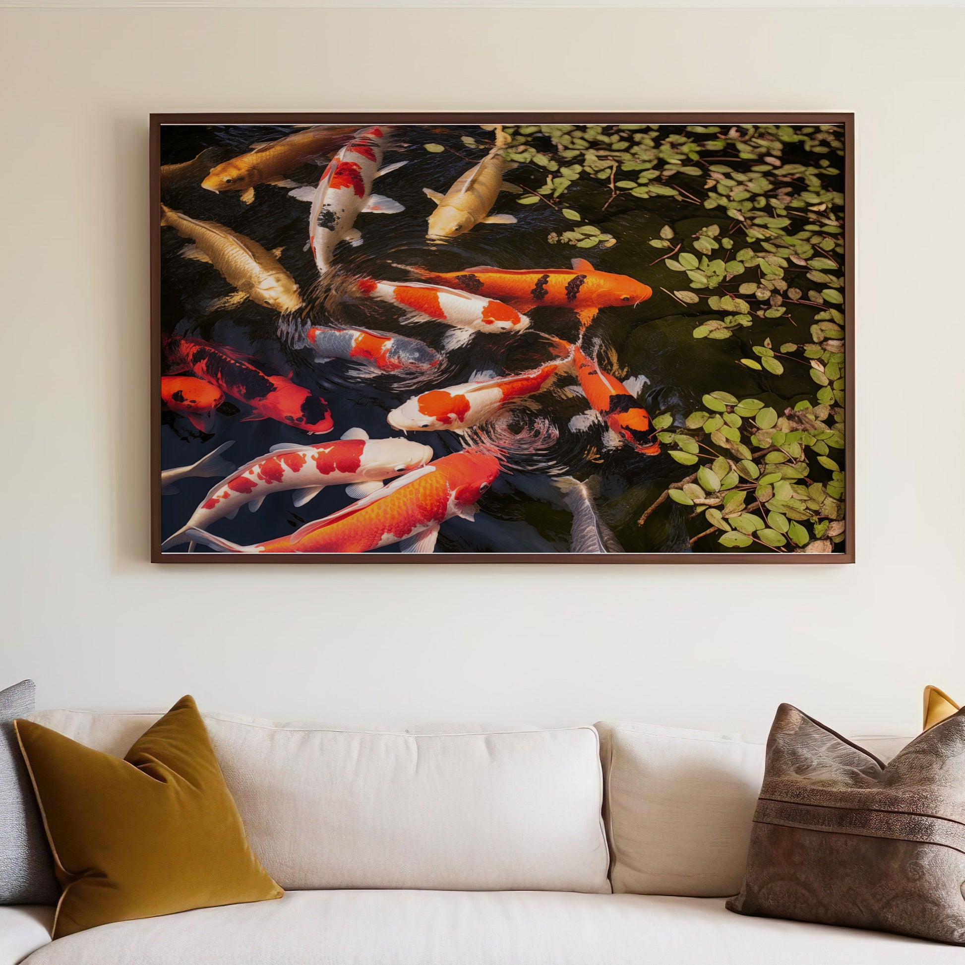 Colorful Koi Fish Swimming in Pond Wall Art Decor