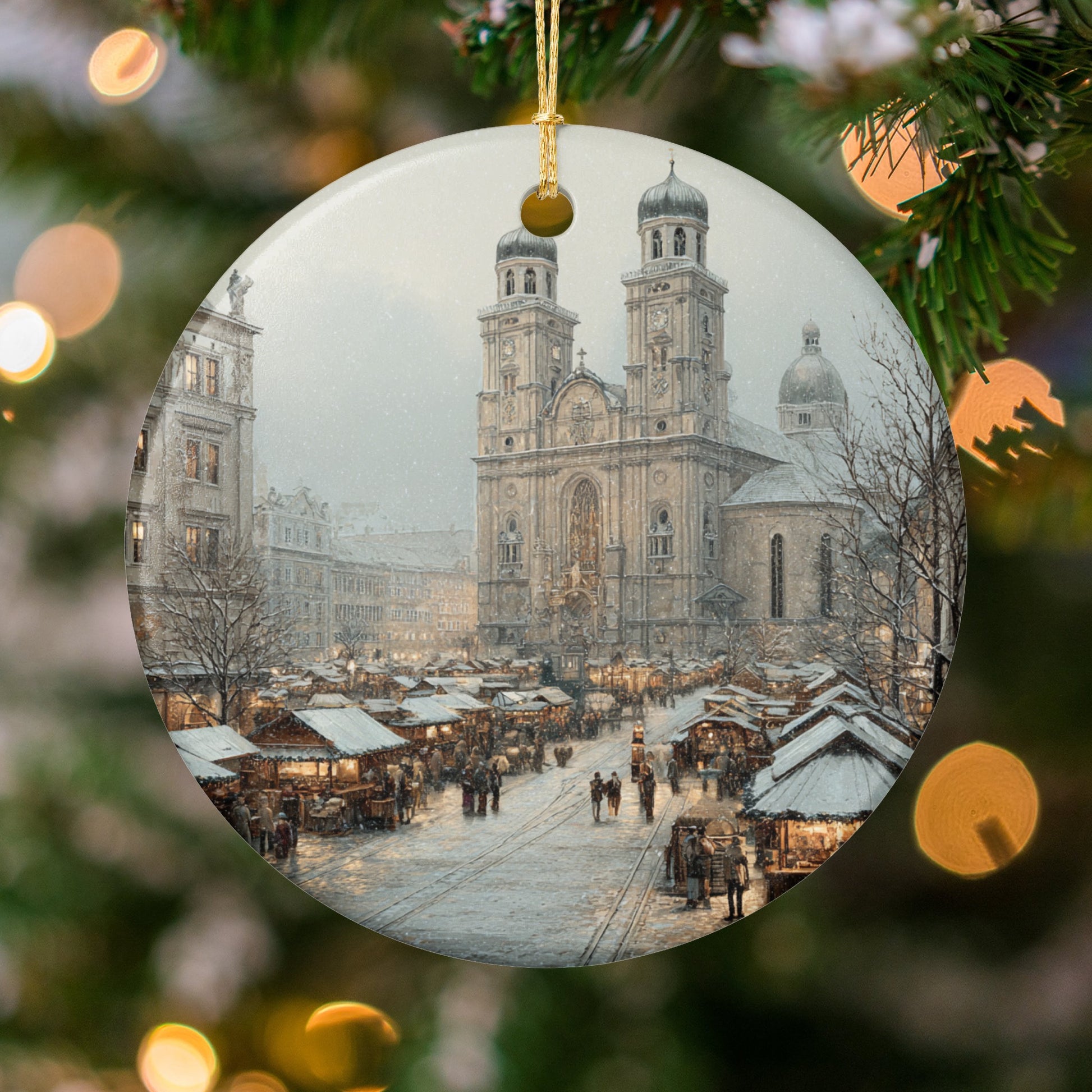 Charming Winter Village Scene at Christmas Ornament