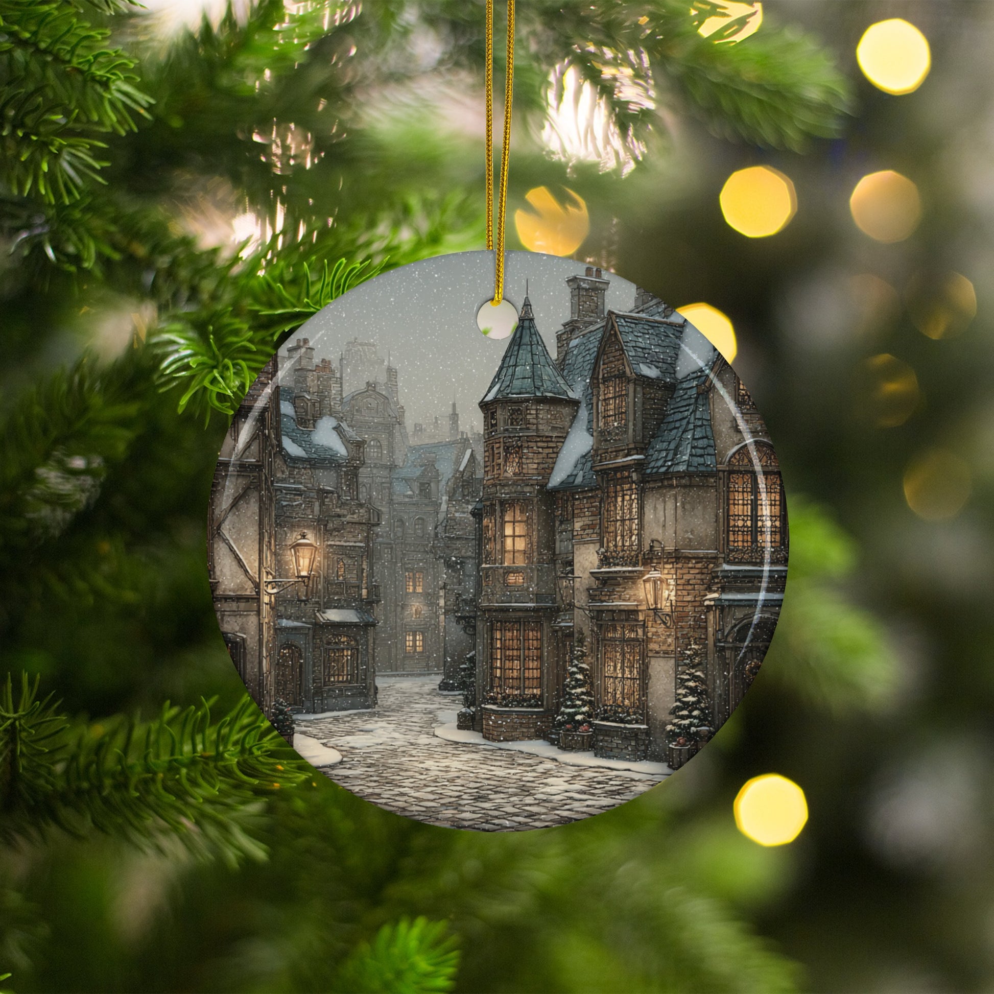 Snowy Village Scene Christmas Ornament Product