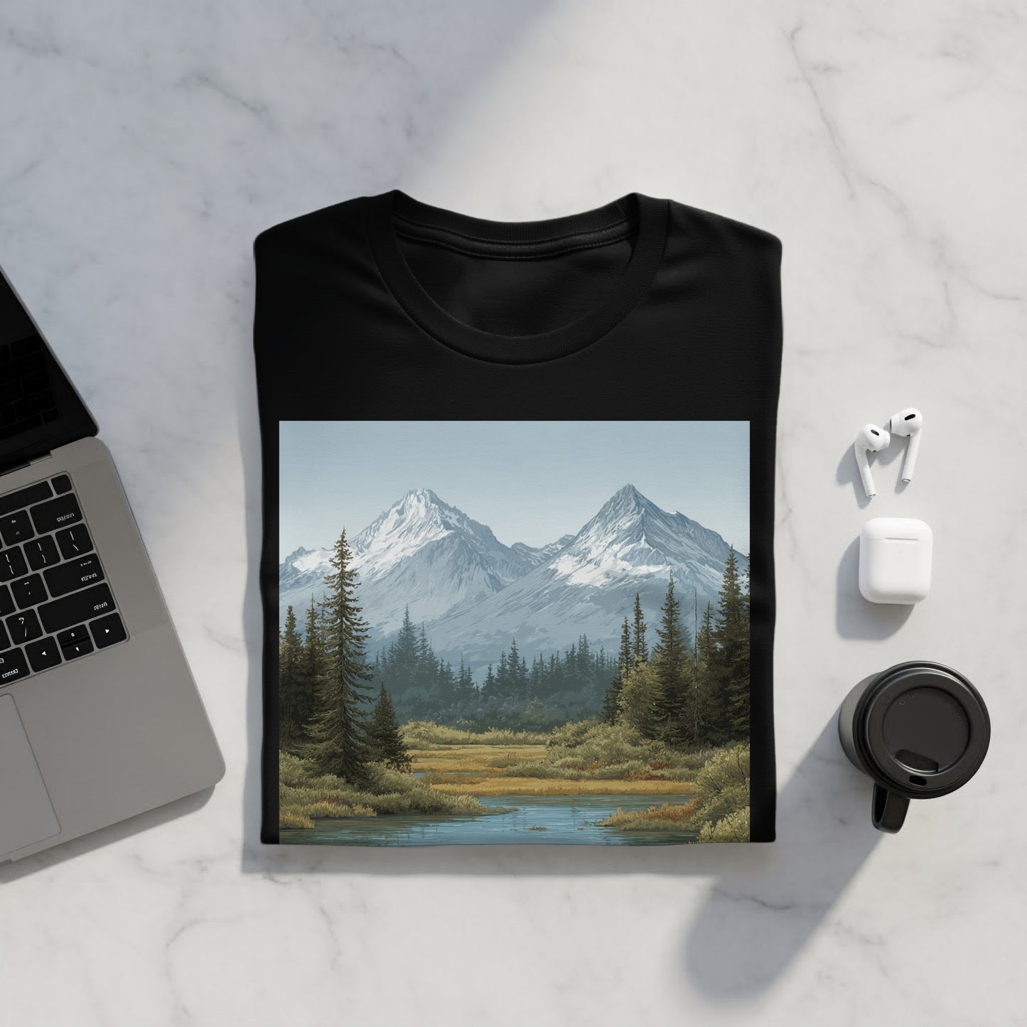 Scenic Mountain Landscape Graphic T-Shirt