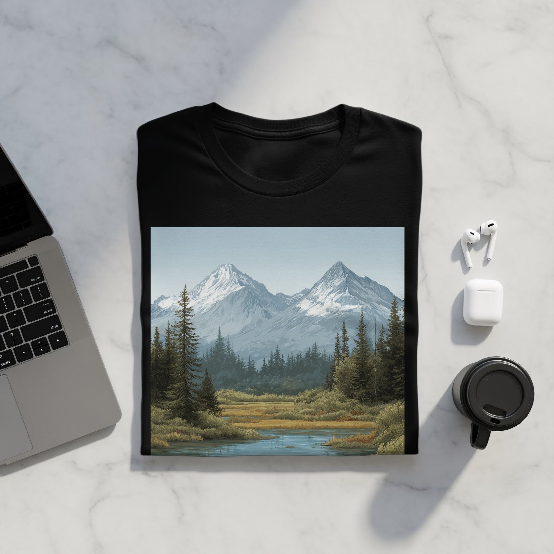 Scenic Mountain Landscape Graphic T-Shirt