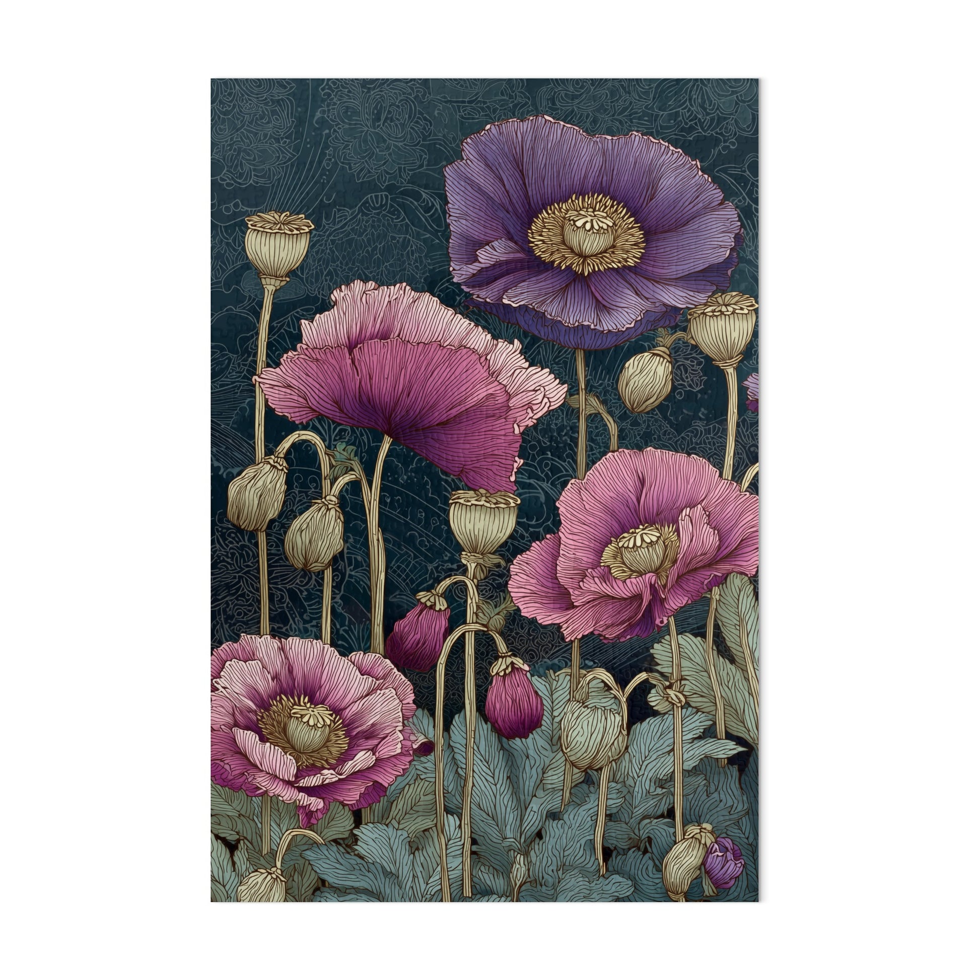 Vibrant Botanical Art Print Featuring Beautiful Flowers