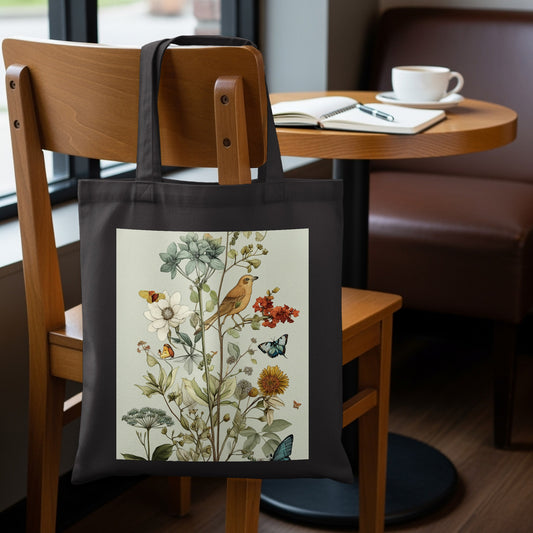 Beautifully Illustrated Floral and Bird Tote Bag Product
