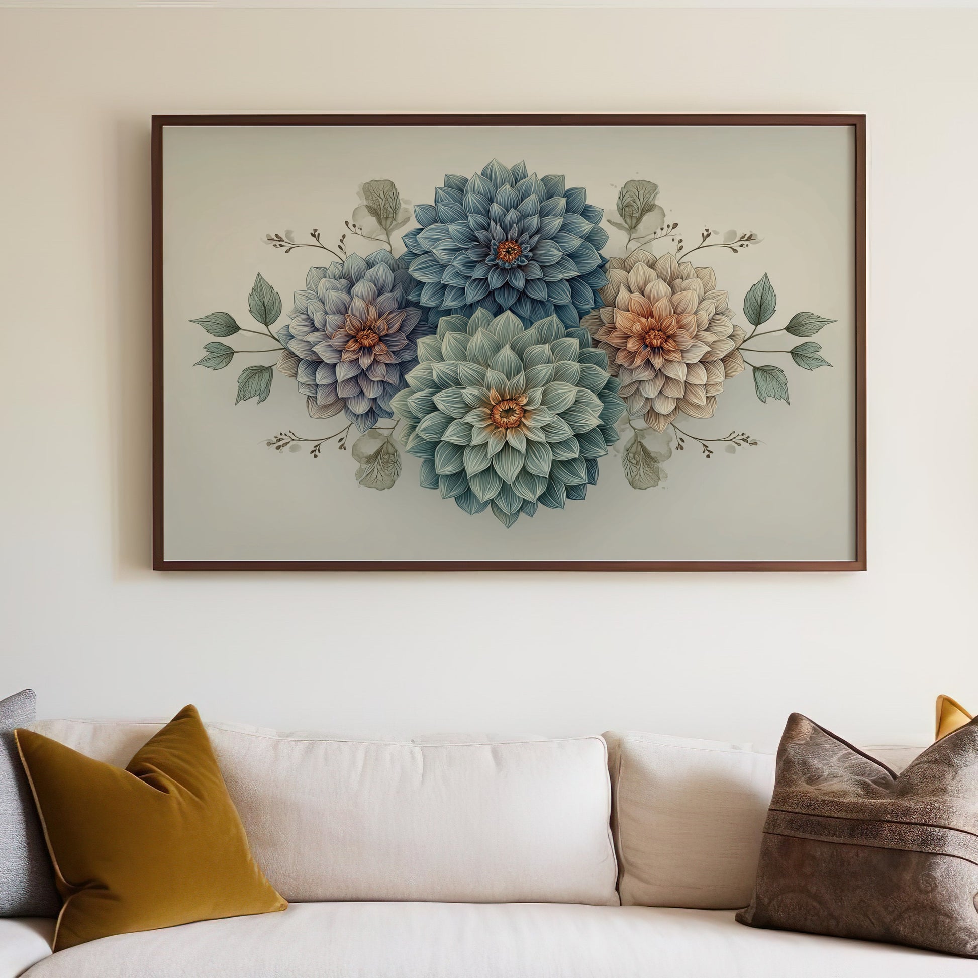 Elegant Floral Wall Art with Blue and White Accents