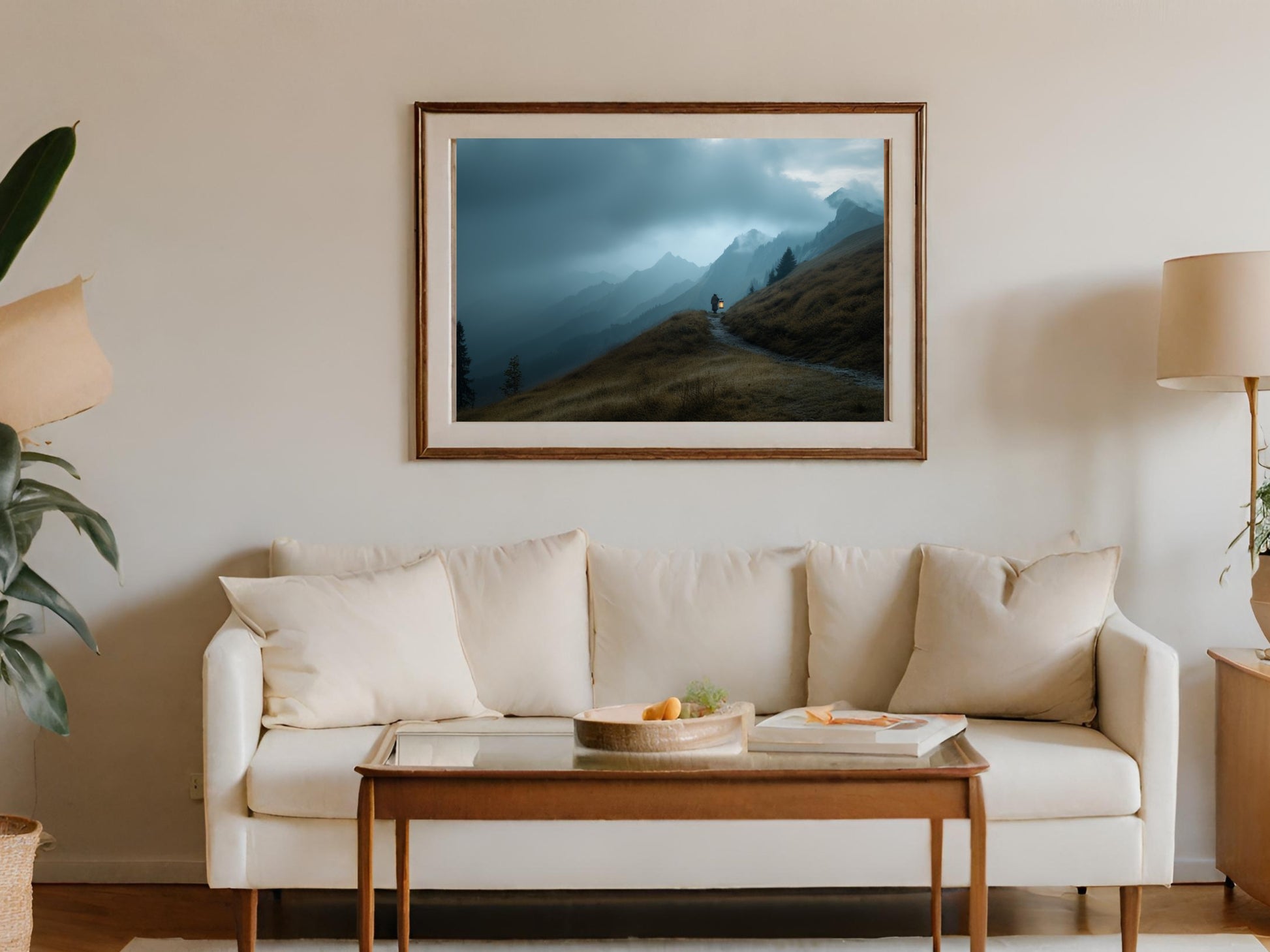 Serene Mountain Landscape Wall Art for Living Room Decor