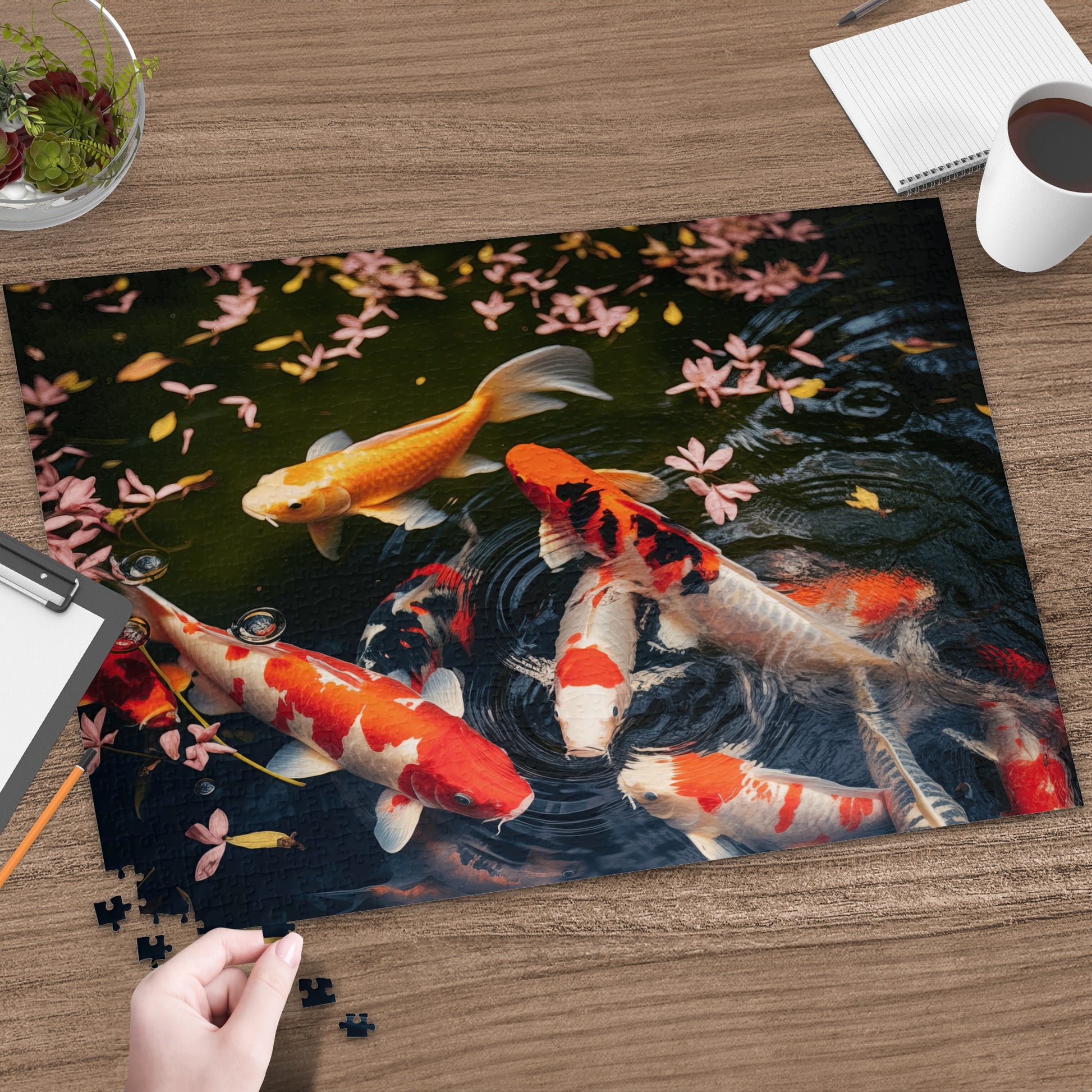 Koi Fish in a Pond with Pink Petals Puzzle