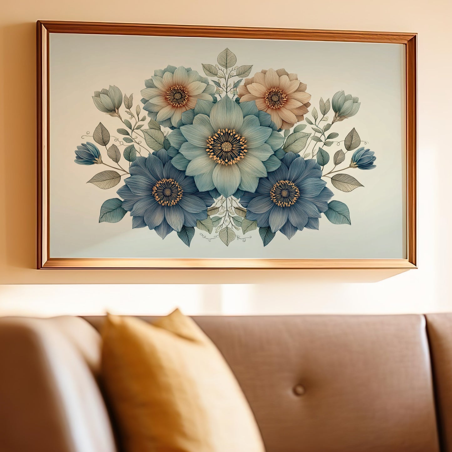 Elegant Framed Wall Art with Blue Floral Design Decor