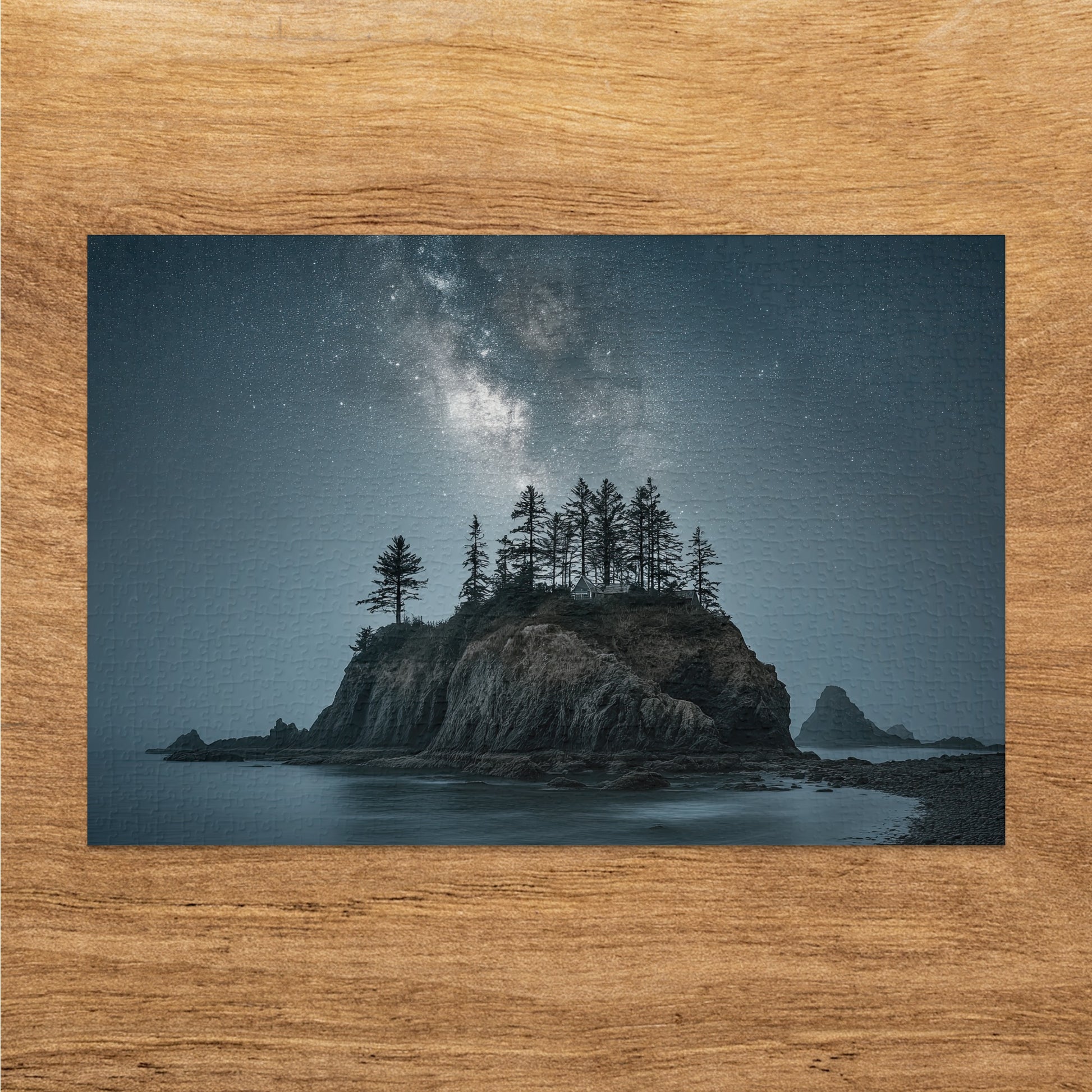 Majestic Night Sky Over Rocky Island Jigsaw Puzzle