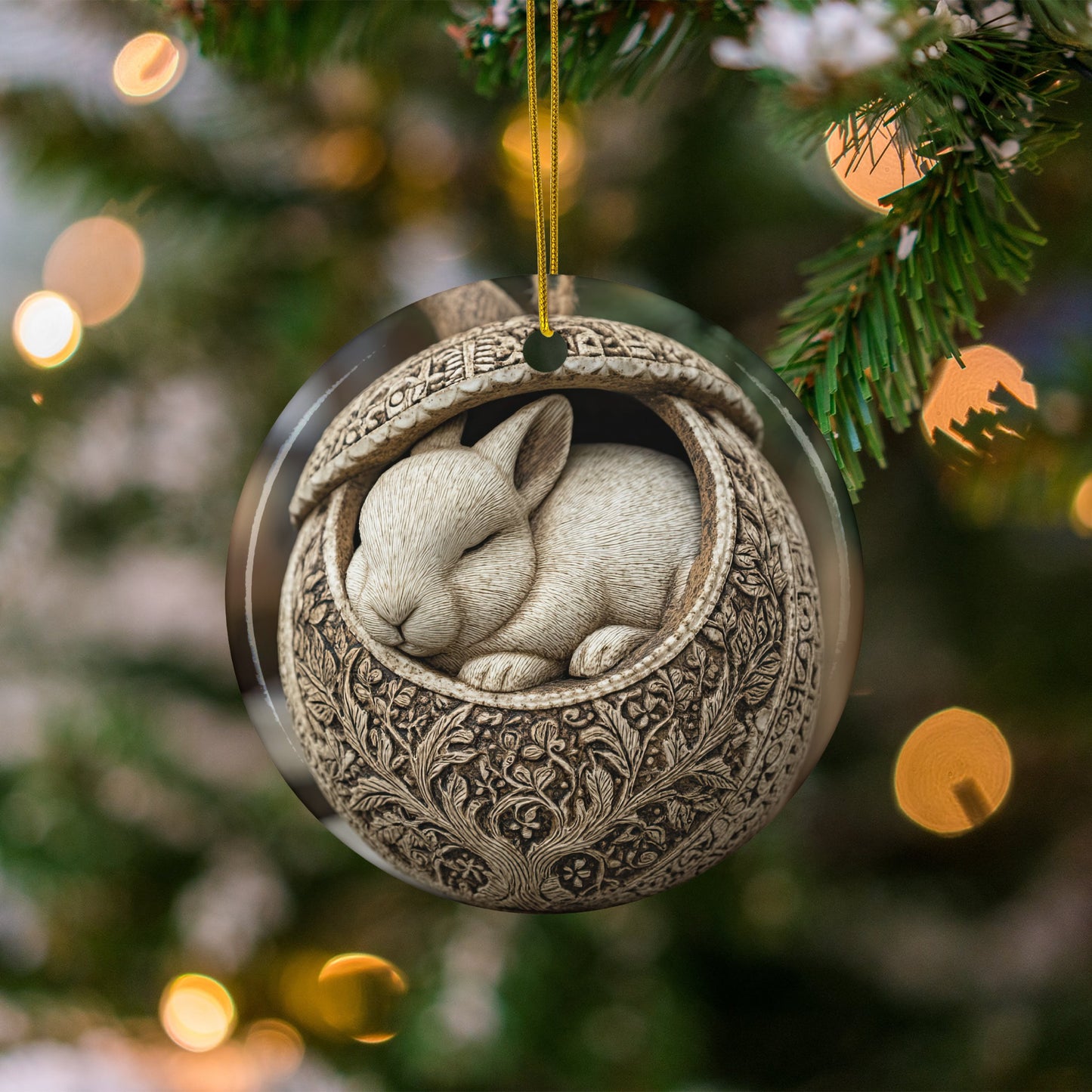 Sleeping Bunny Christmas Decoration Charm Ornament