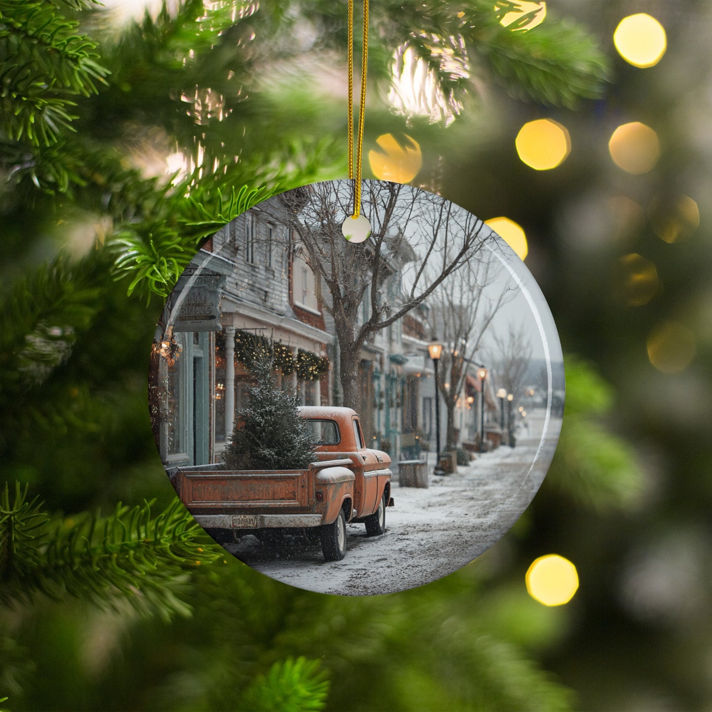 Vintage Red Truck Winter Scene Christmas Ornament