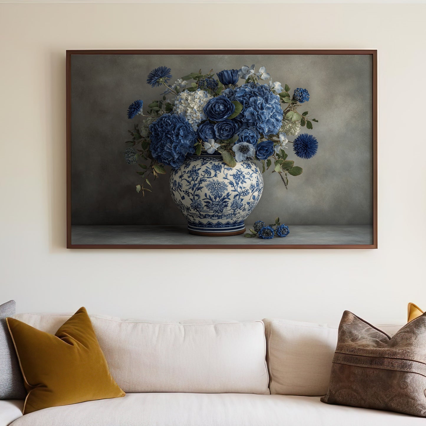Elegant Blue and White Floral Vase Wall Art Decor