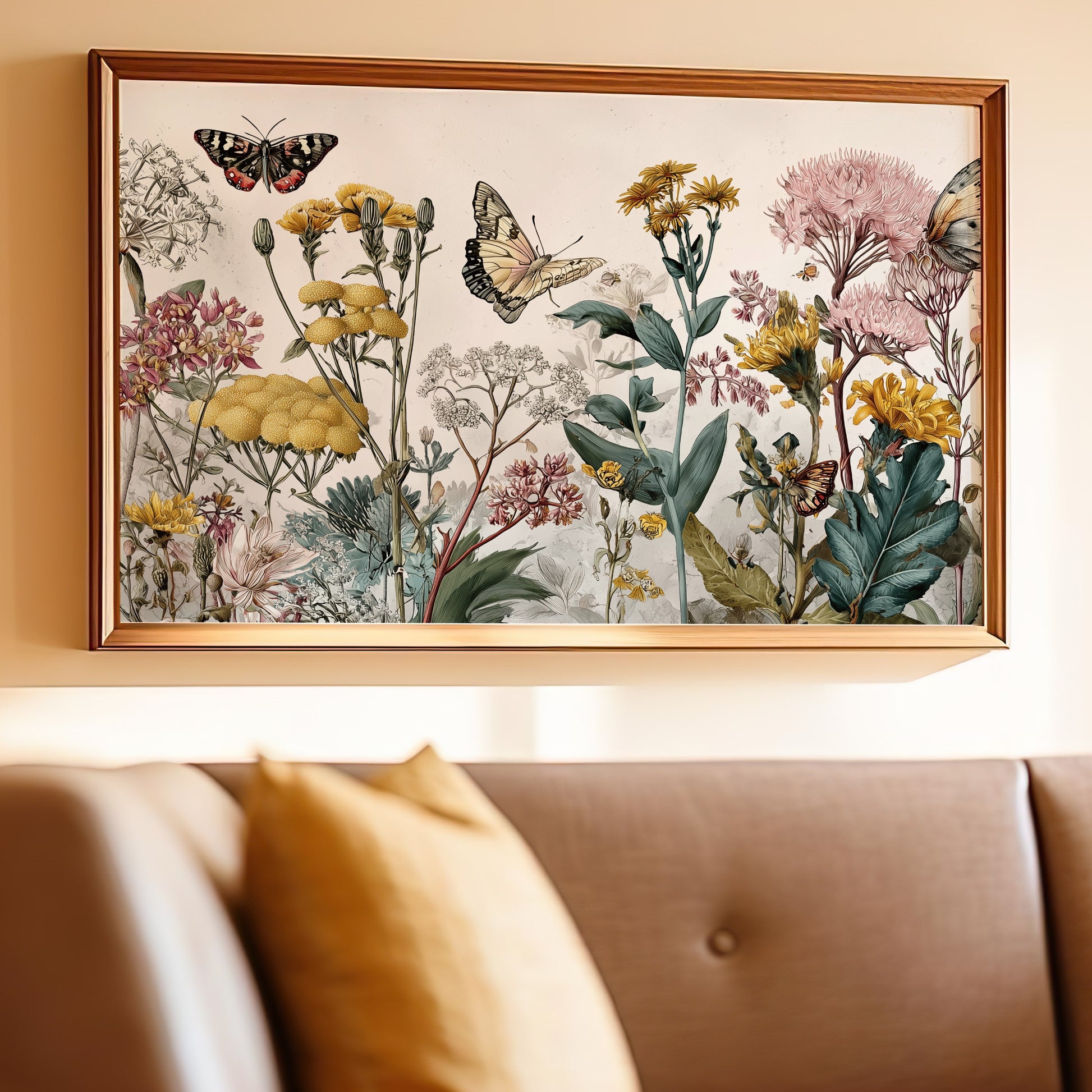 Vibrant Butterflies Colorful Flowers Botanical Framed Wall Art