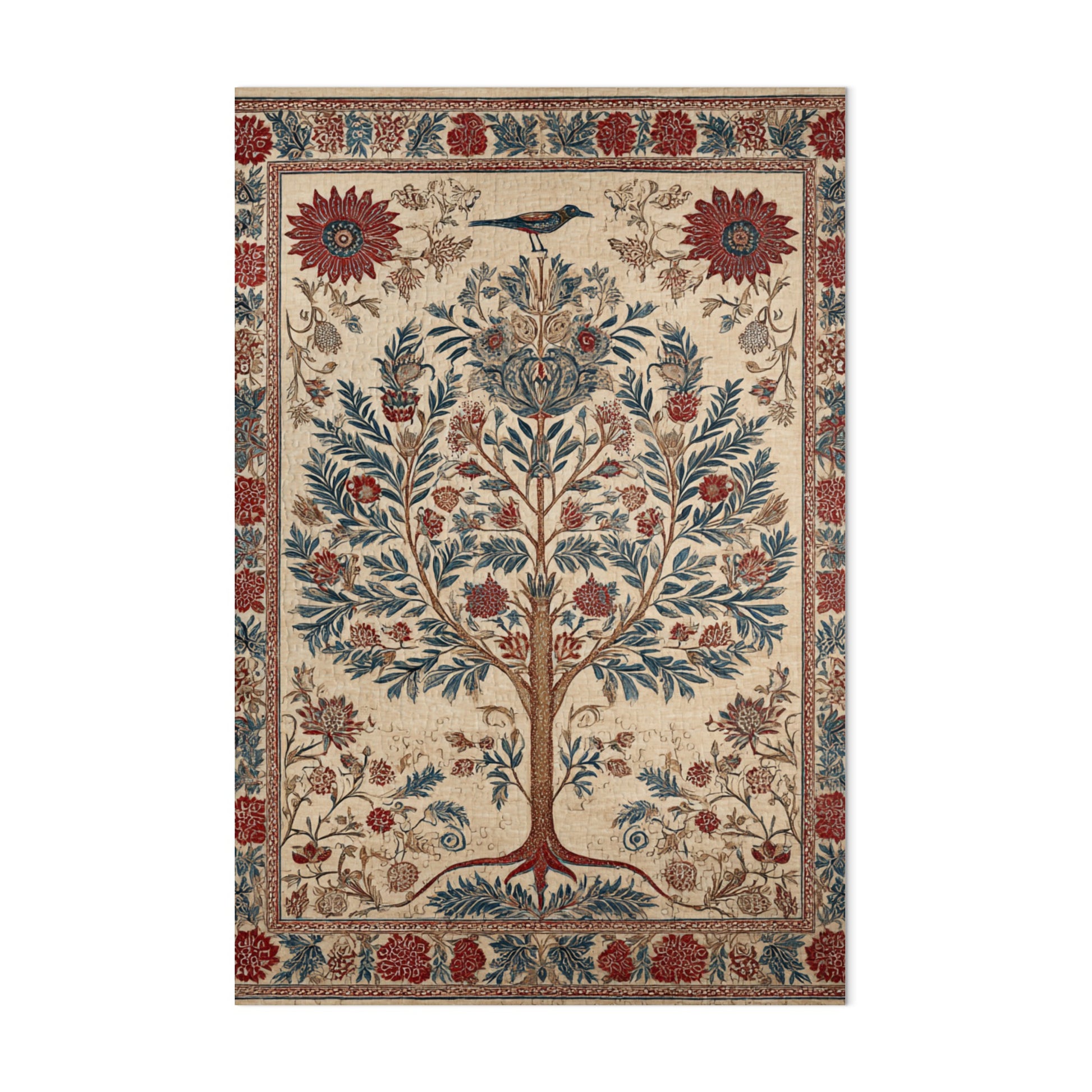 Elegant Floral Tree of Life Rug for Home Decoration