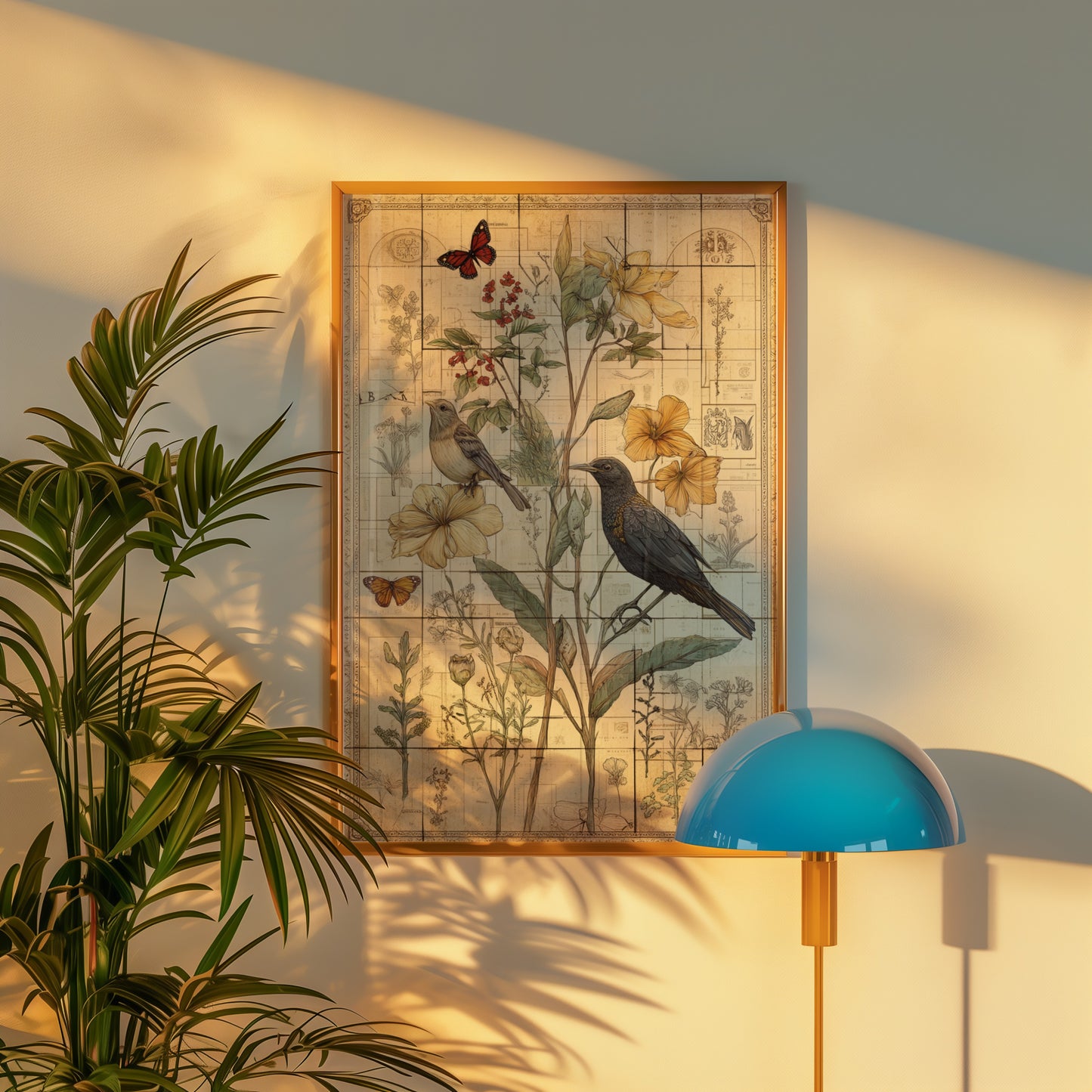Framed vintage birds and flowers art print product