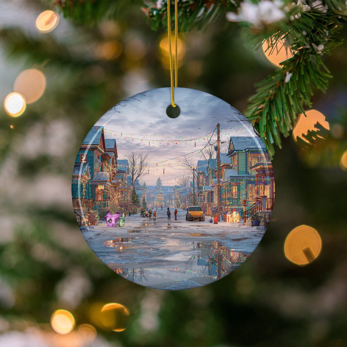 Snowy Festive Village Decorated Street Ornament