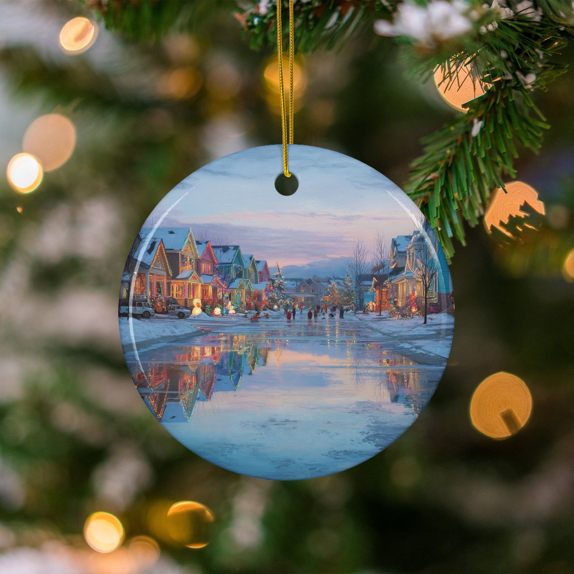 Cozy Winter Village Scene Christmas Ornament