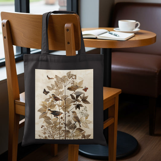 Nature-Inspired Bird and Butterfly Tote Bag