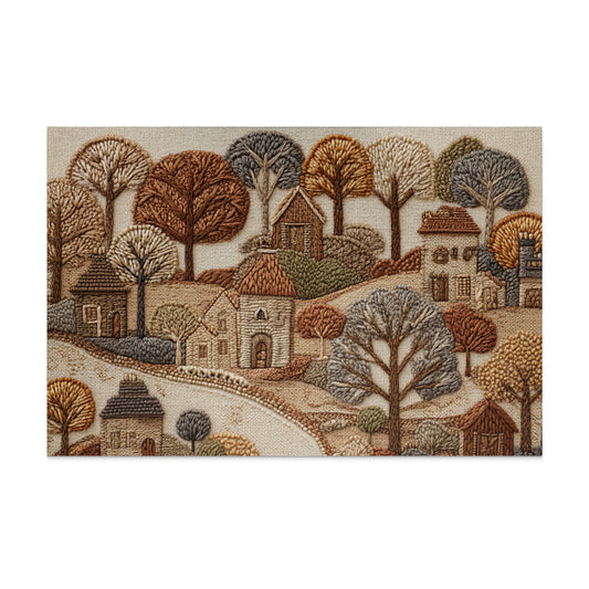Embroidered Rustic Village Art Wall Hanging Decor