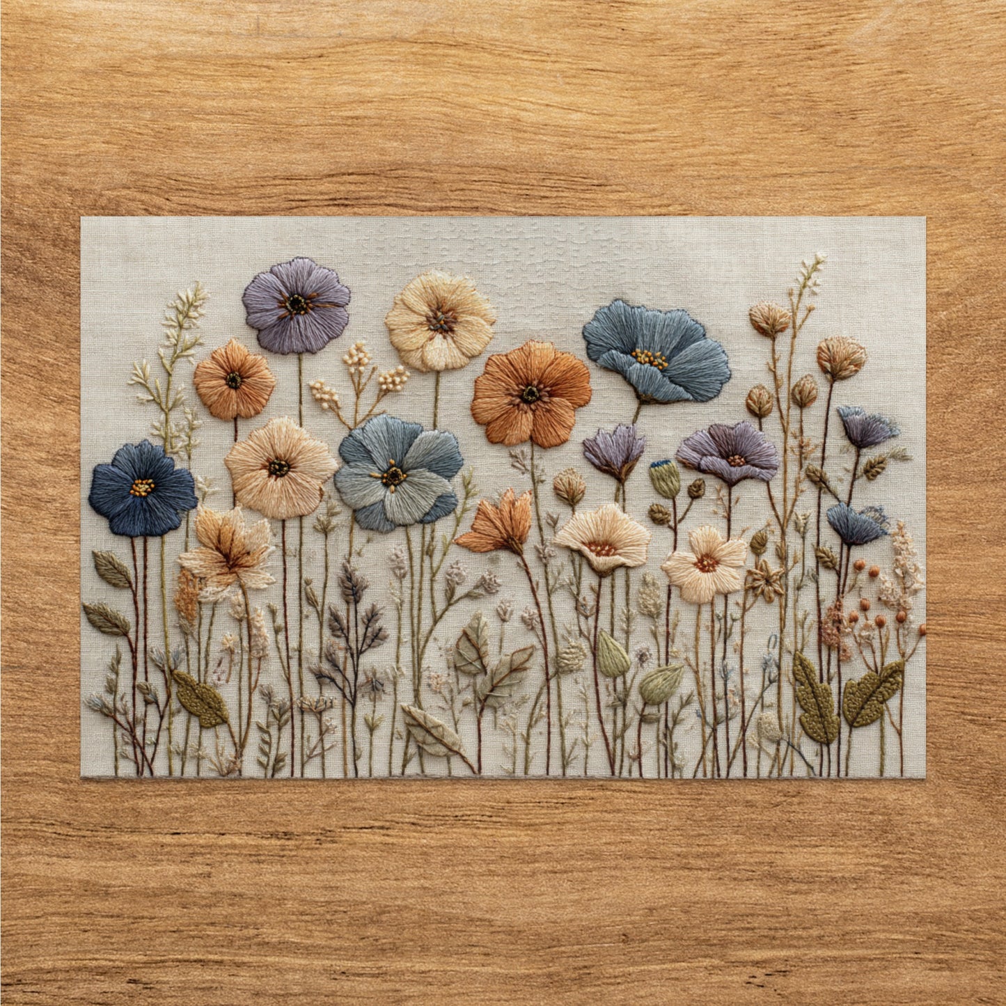 Delicate Embroidered Floral Wildflowers Artwork Design