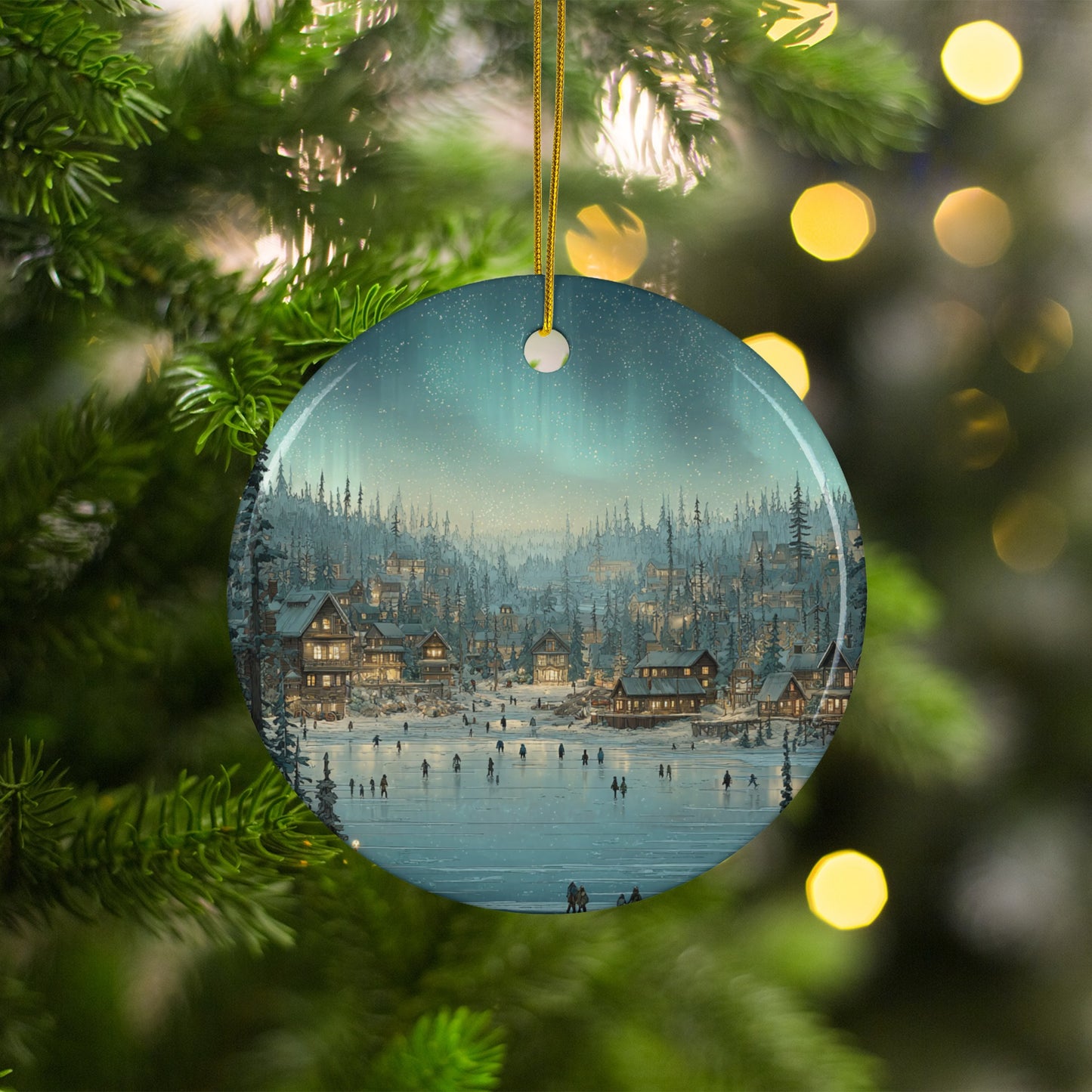 Festive Christmas Tree Ornament with Winter Village Scene