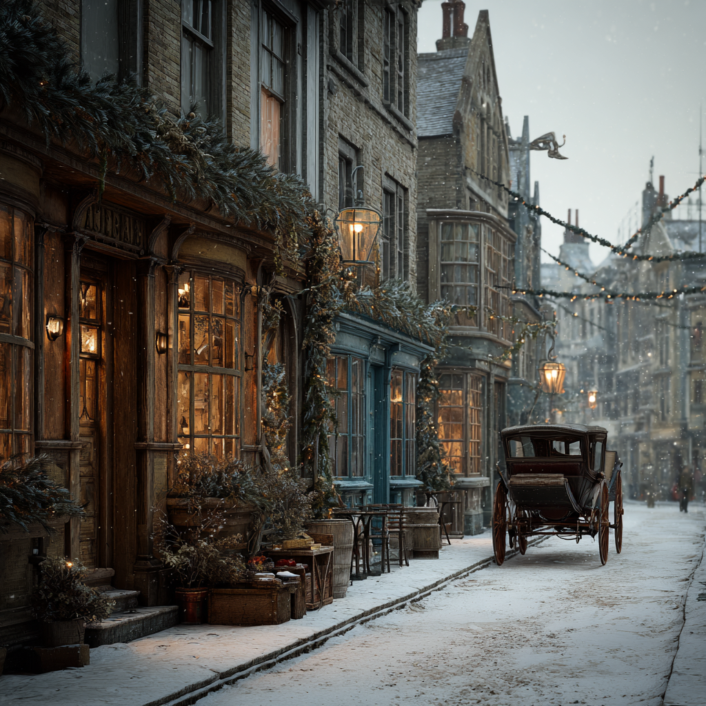Charming Snowy Winter Village Street Scene